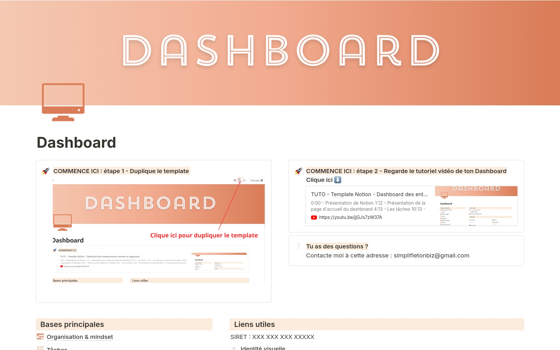 Aperçu du modèle de Dashboard gestion entreprise - Tâches, projets,...