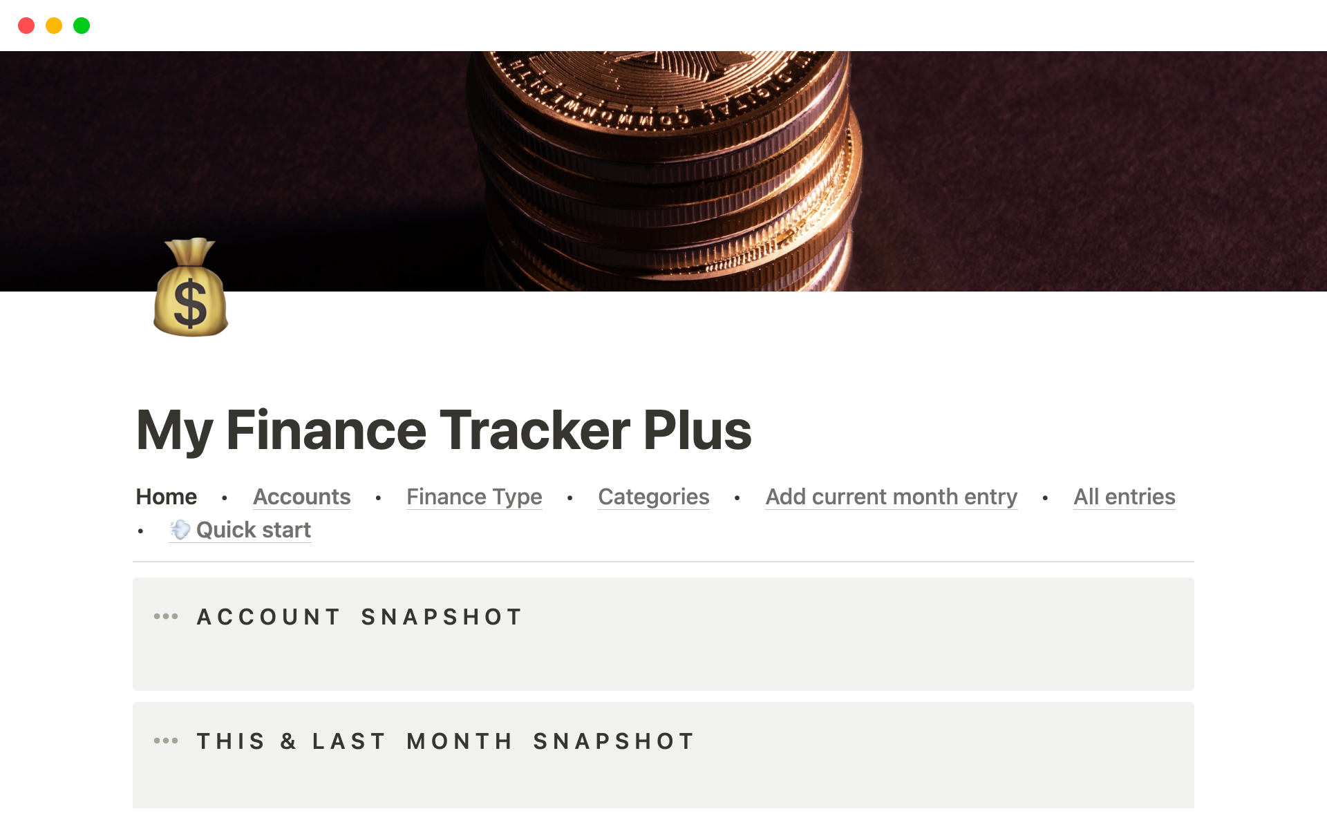 Minimal template to track your finances in a single place