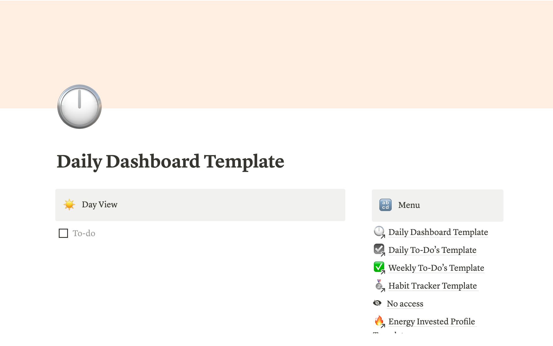 A template preview for Daily Dashboard Template