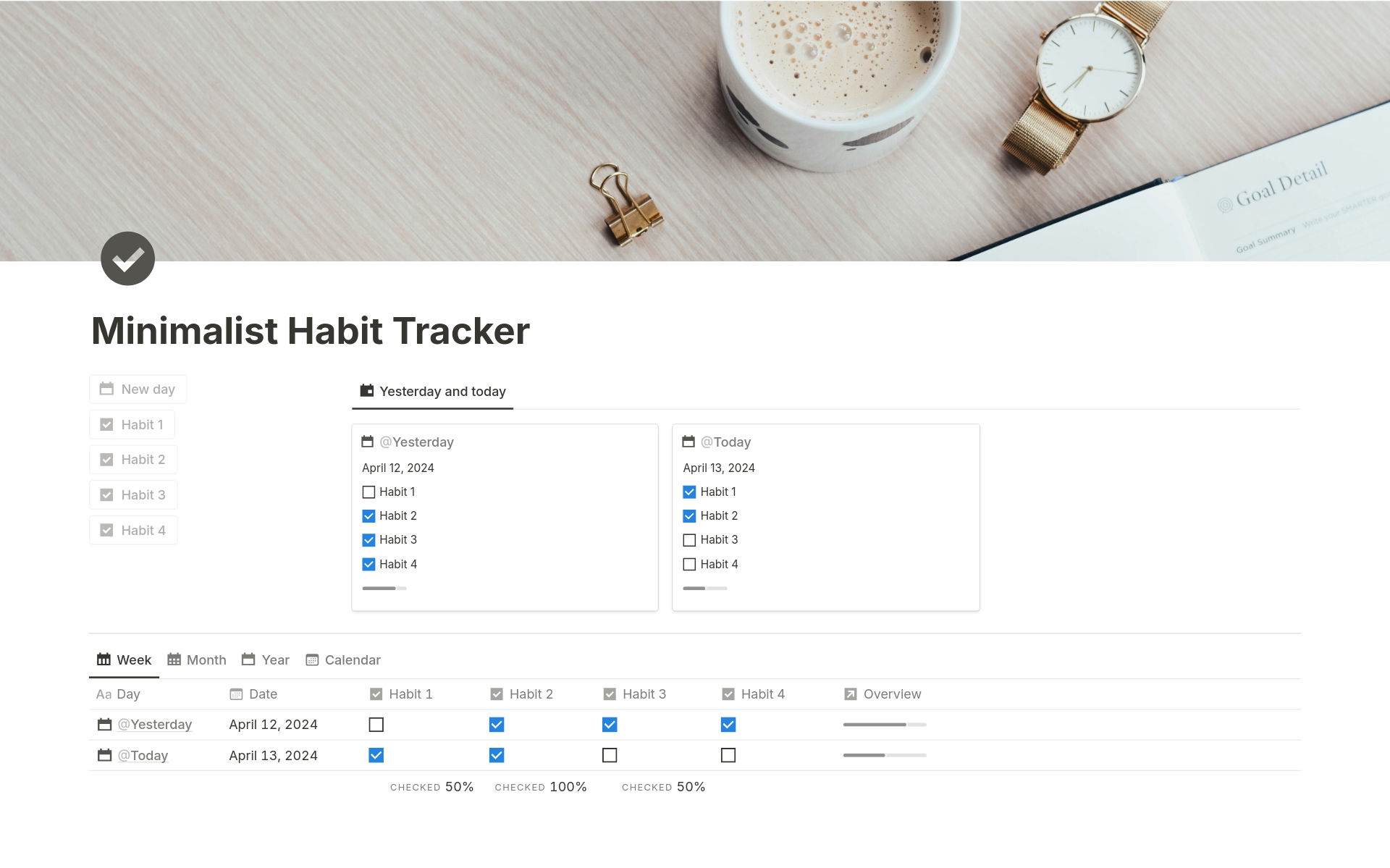 A template preview for Minimalist Habit Tracker