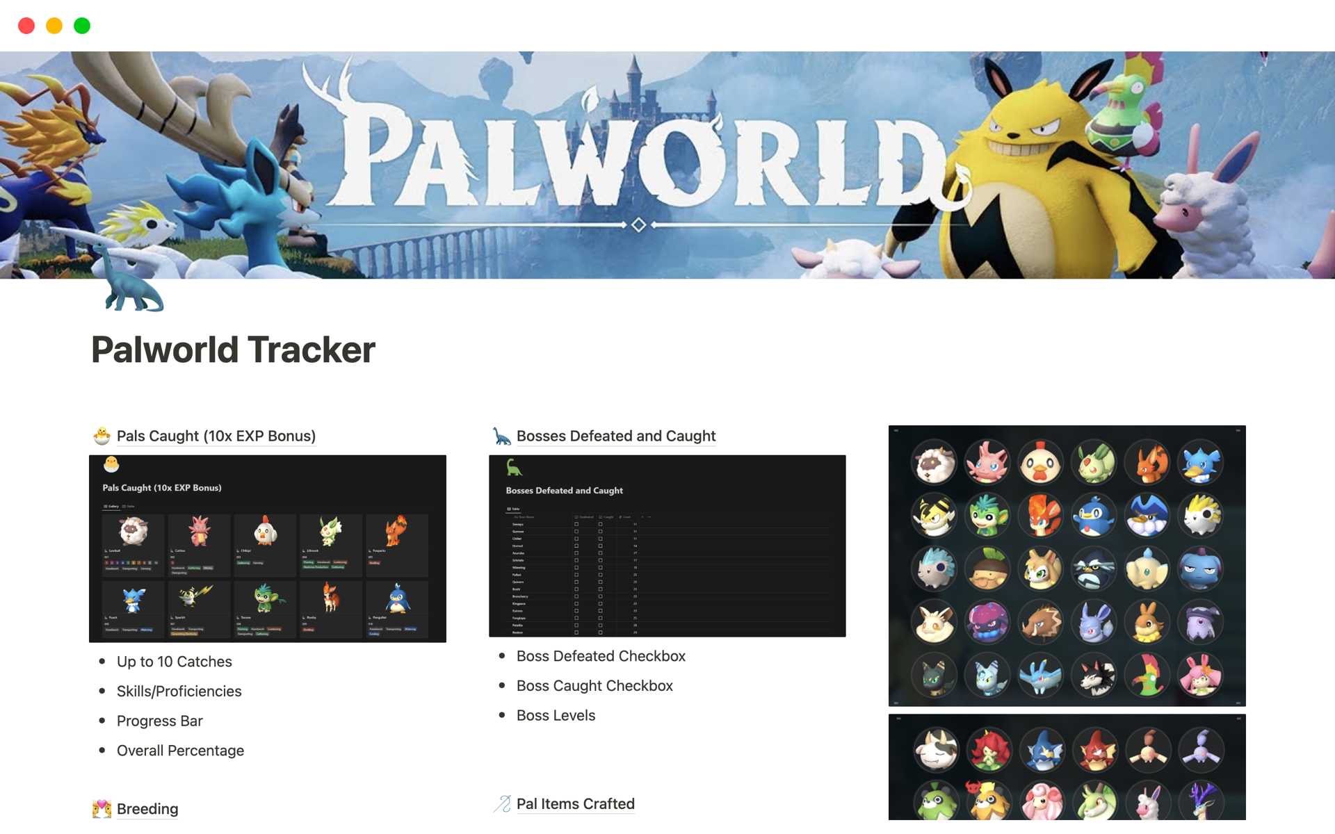 A template preview for Palworld Tracker