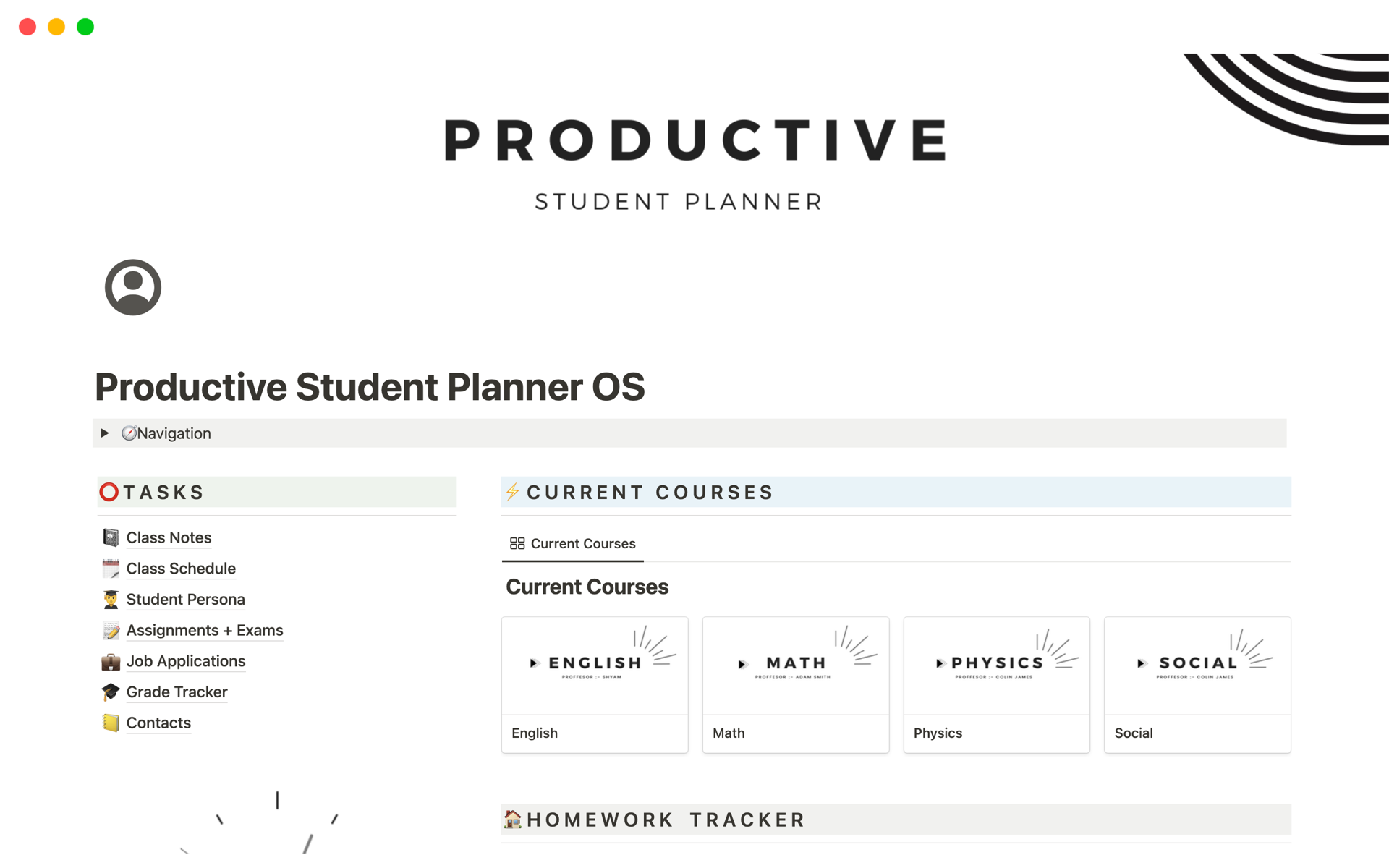 A template preview for Productive Student Planner OS