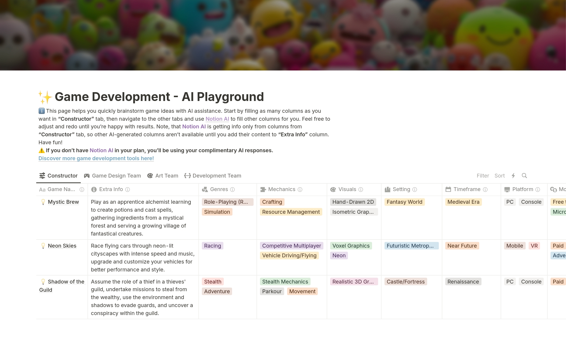 Eine Vorlagenvorschau für AI Playground for Game Developers