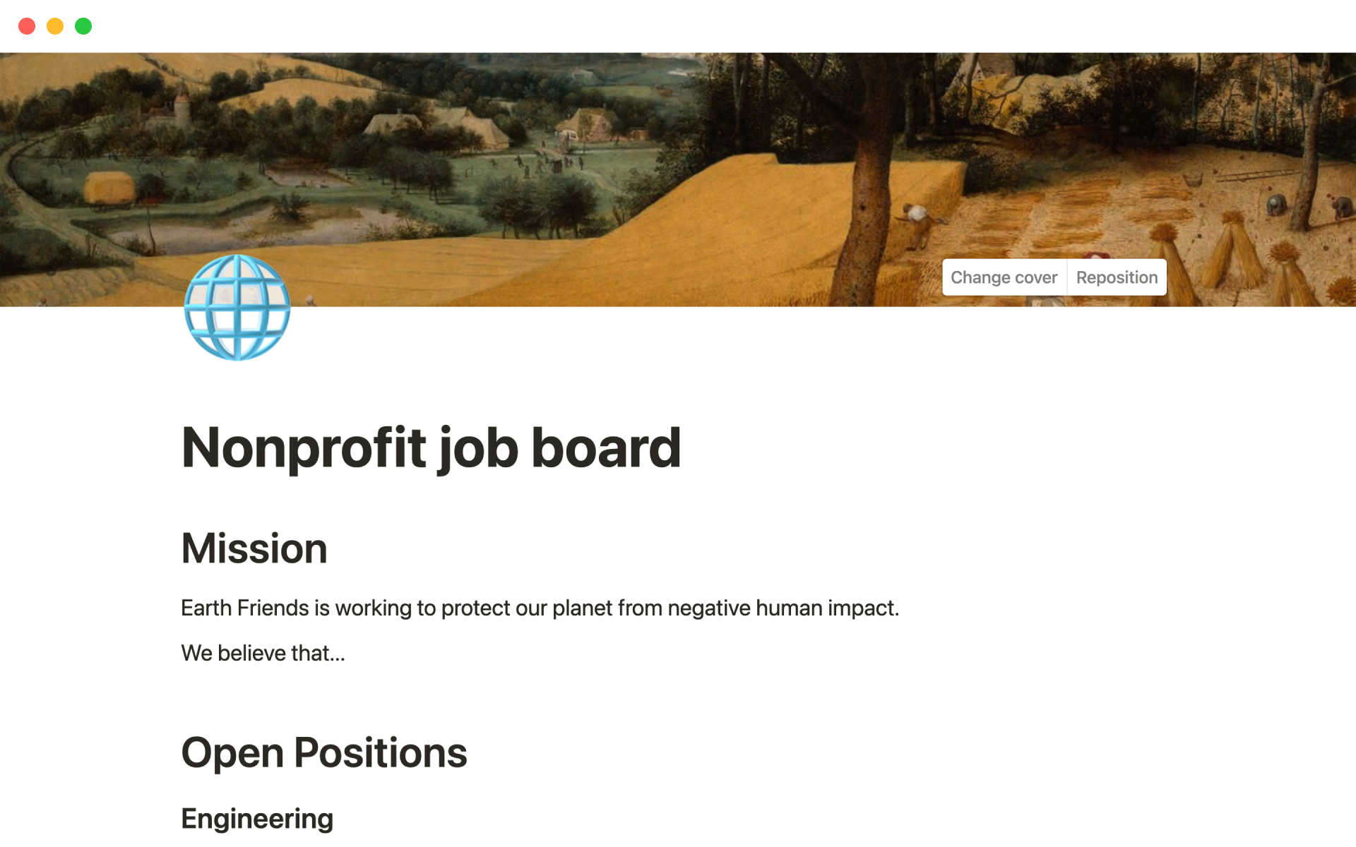 A template preview for Nonprofit job board