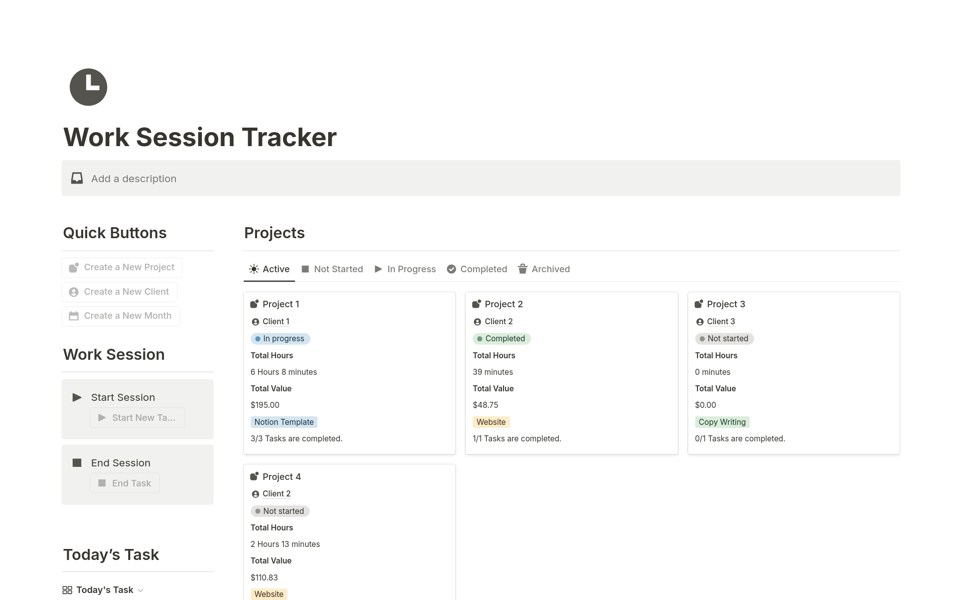 Aperçu du modèle de Work Session Tracker