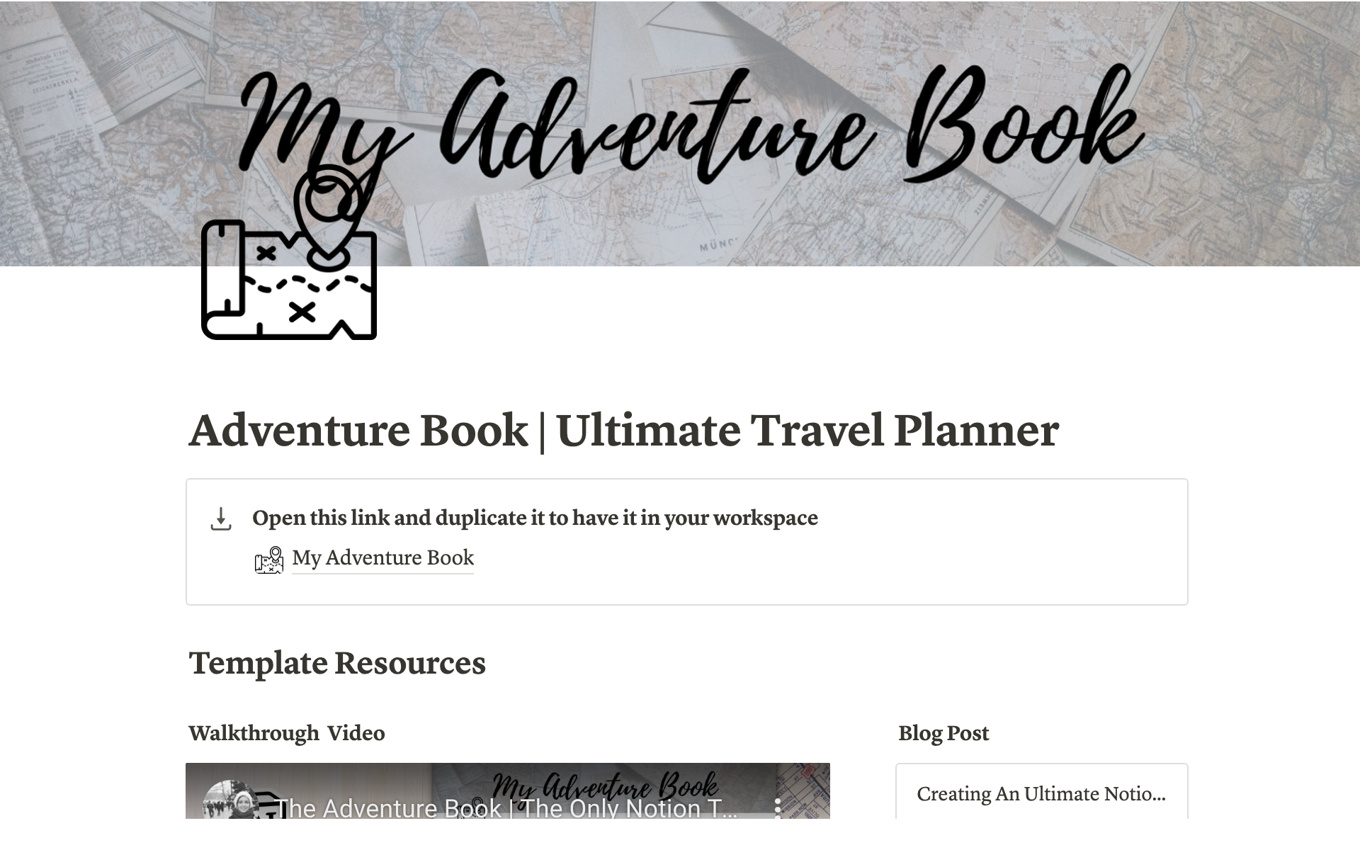 A template preview for The Adventure Book | Ultimate Travel Planner
