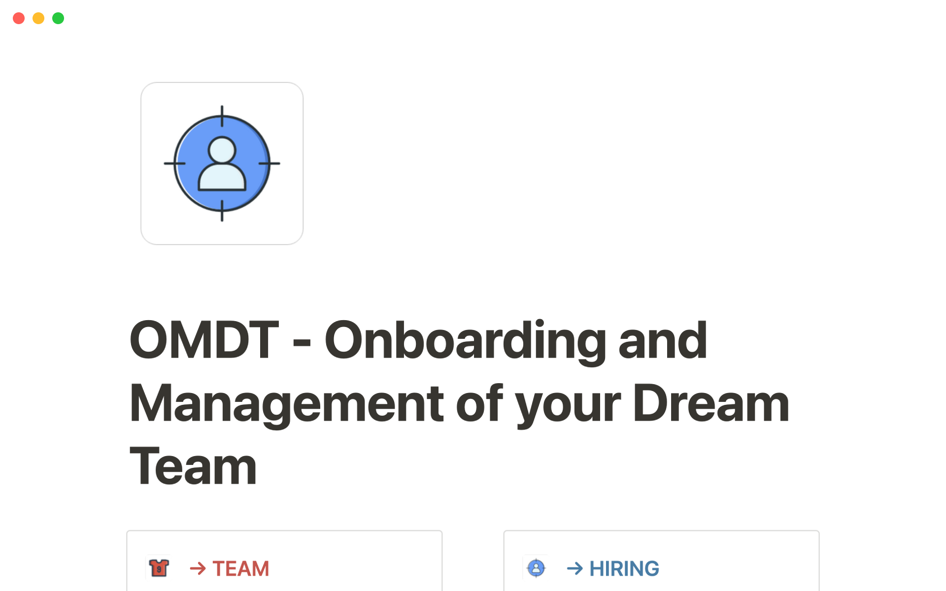 Uma prévia do modelo para OMDT - Onboarding and management of your dream team