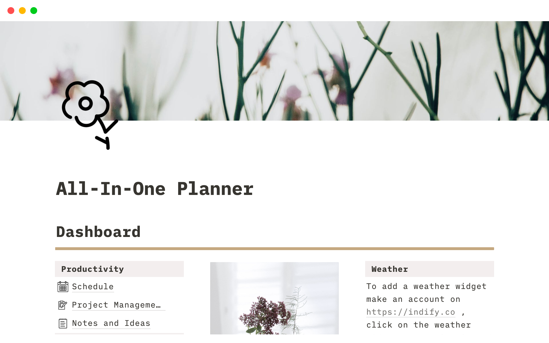 A template preview for All-In-One Planner