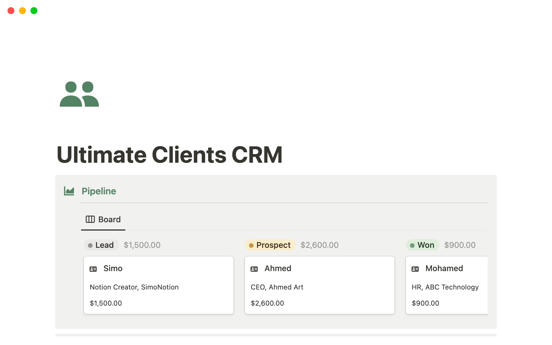 Aperçu du modèle de Ultimate Clients CRM