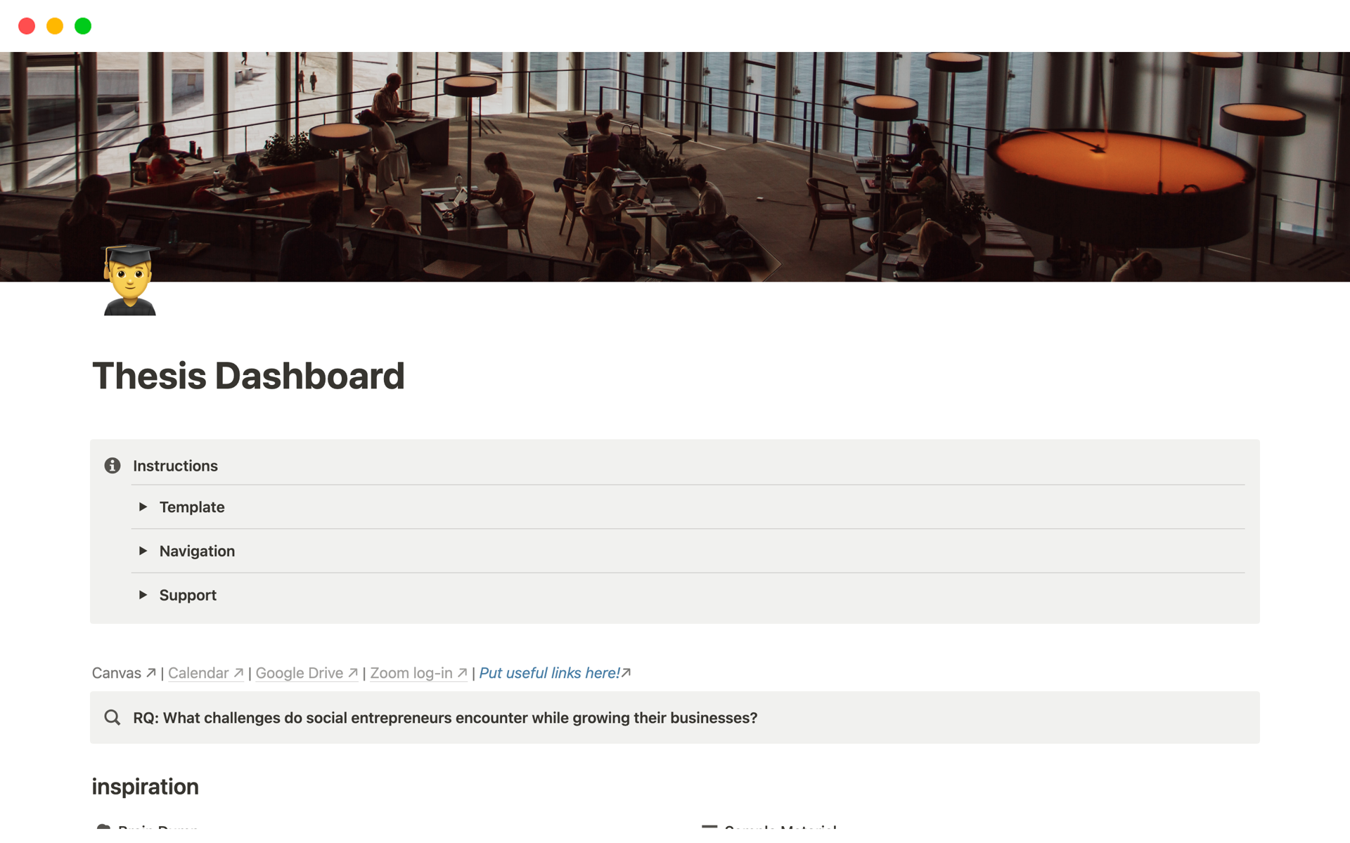 A template preview for Thesis Dashboard
