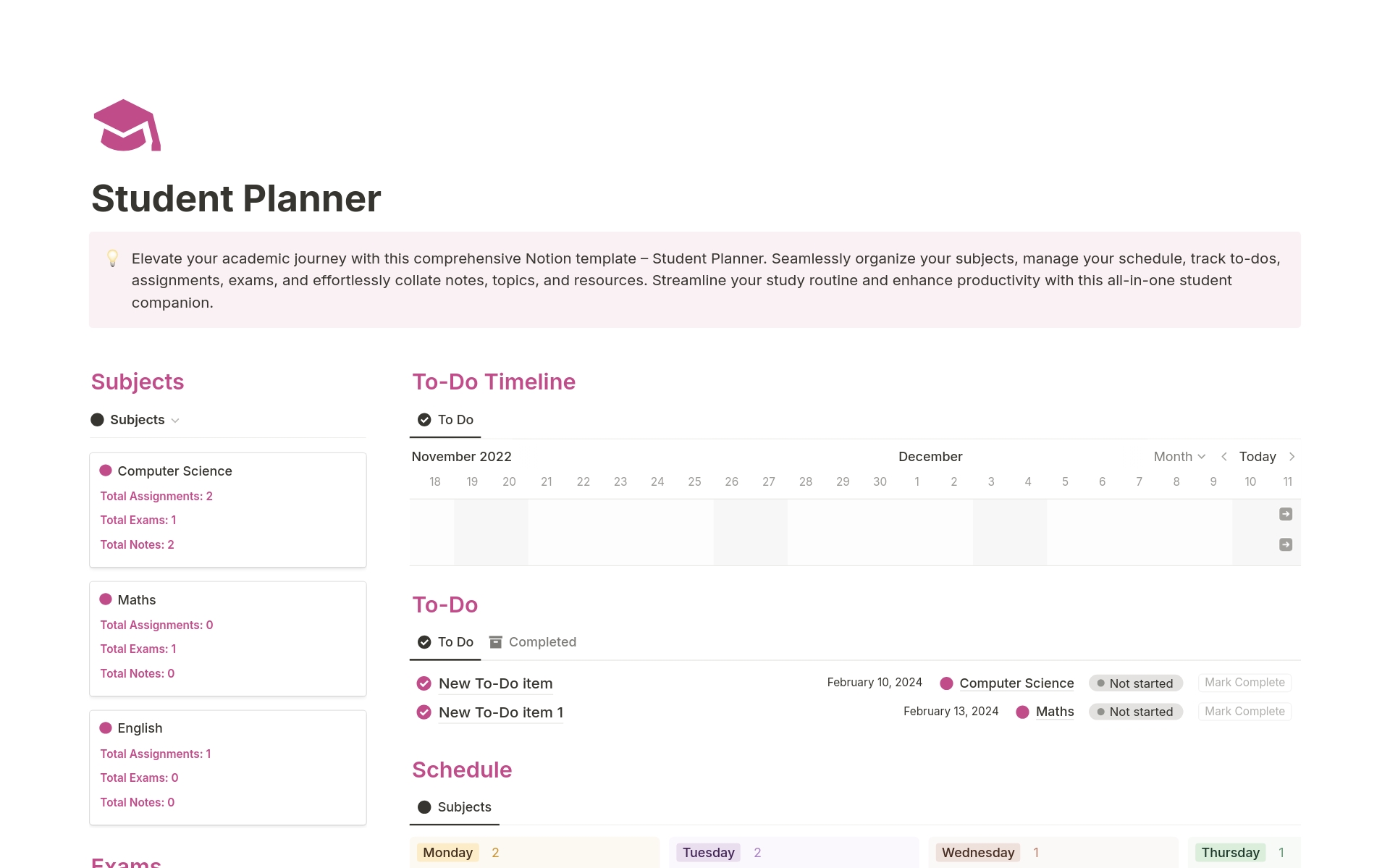 Introducing the Student Planner Notion template, a dynamic and simple tool designed to revolutionize your academic experience.
