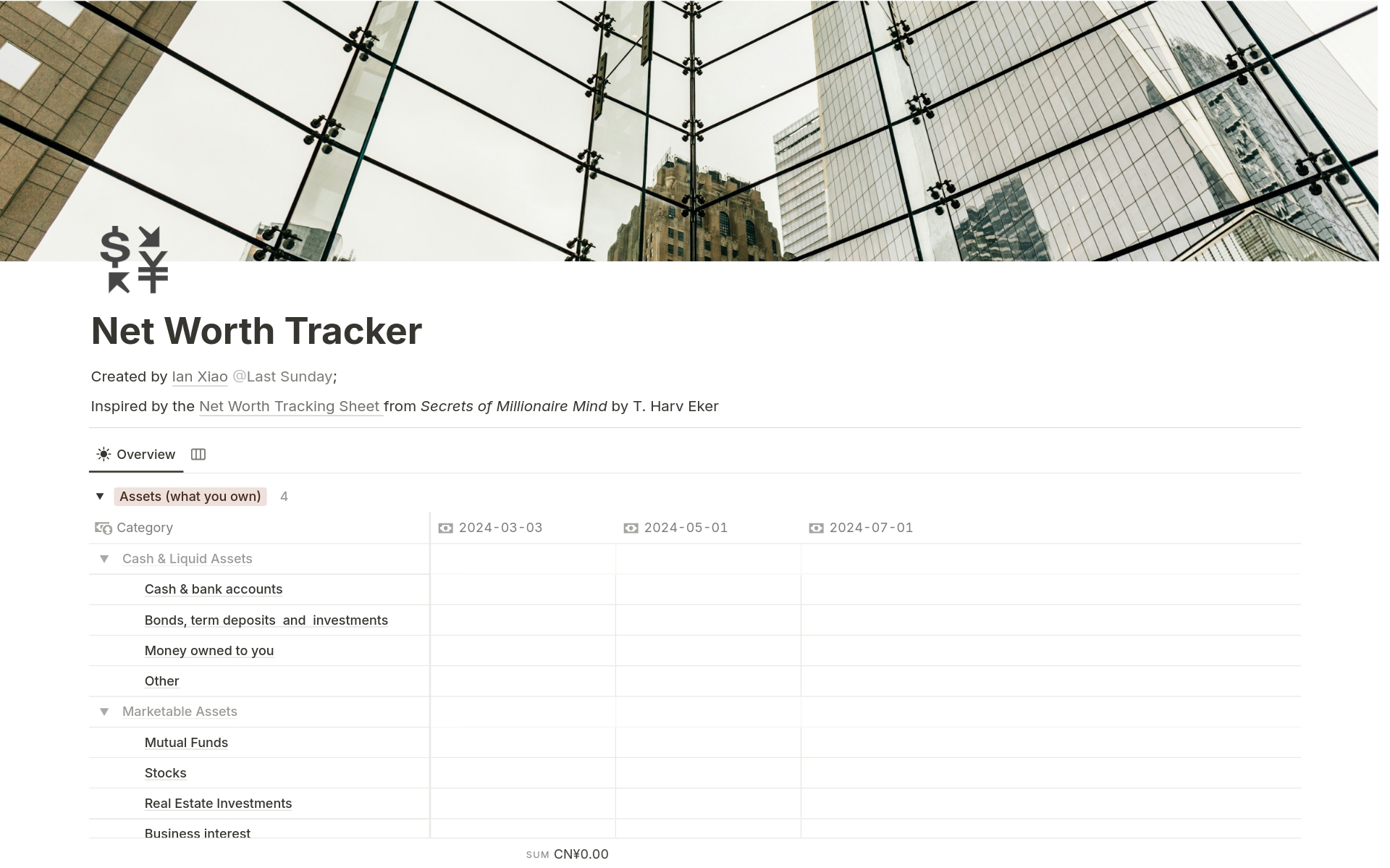 Vista previa de una plantilla para Net Worth Tracker