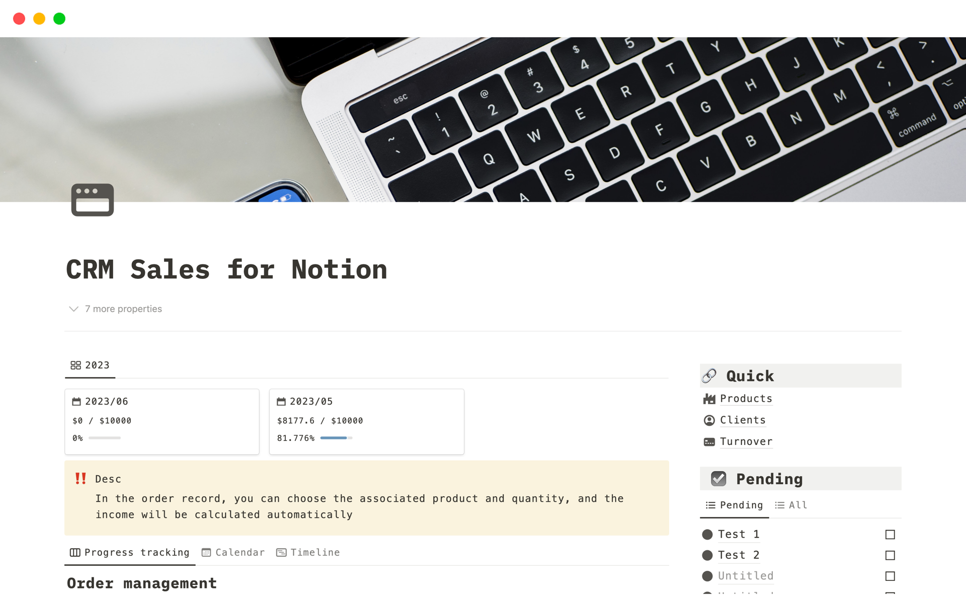 A template preview for CRM & OMS for Notion