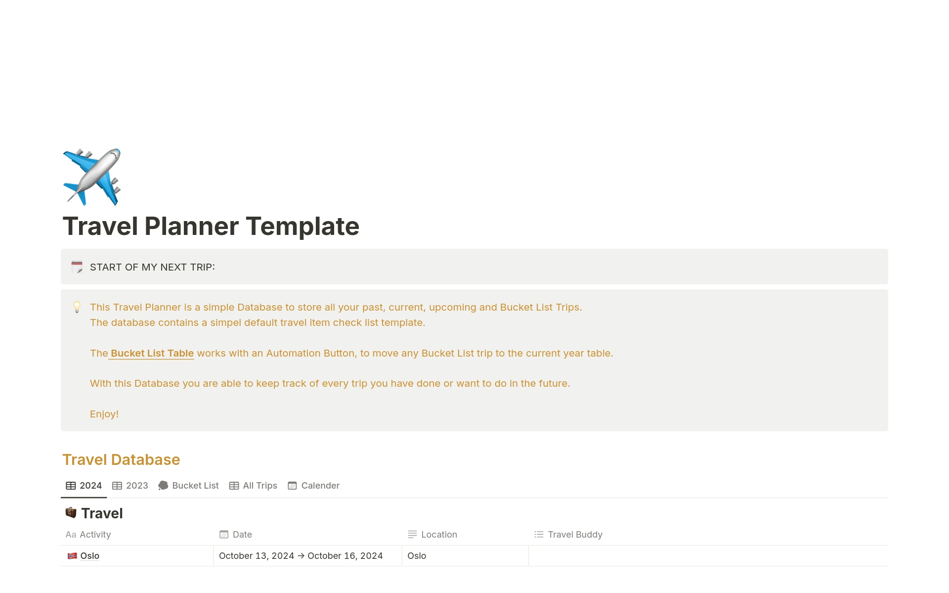 A template preview for Simple Travel Planner