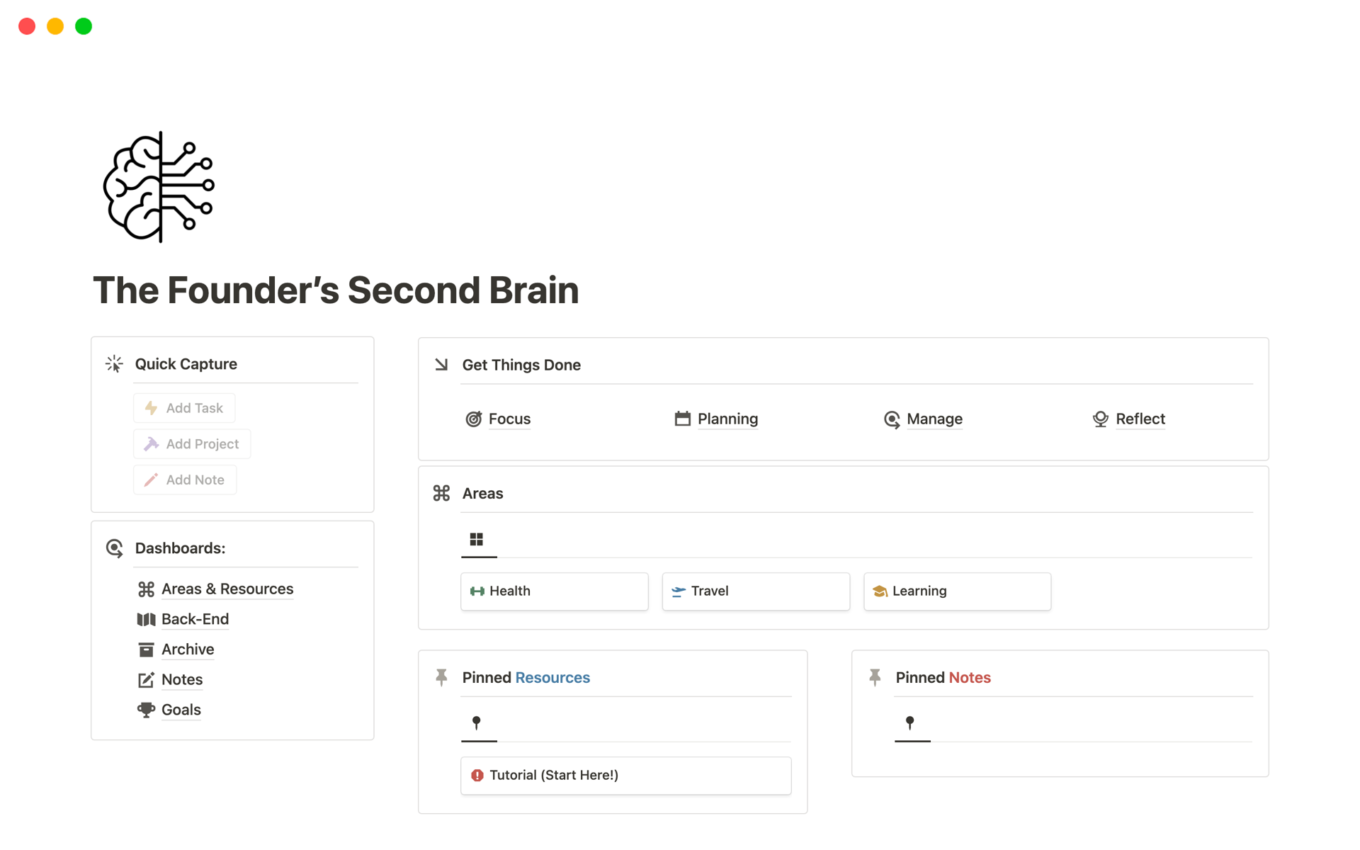 A template preview for The Founder’s Second Brain