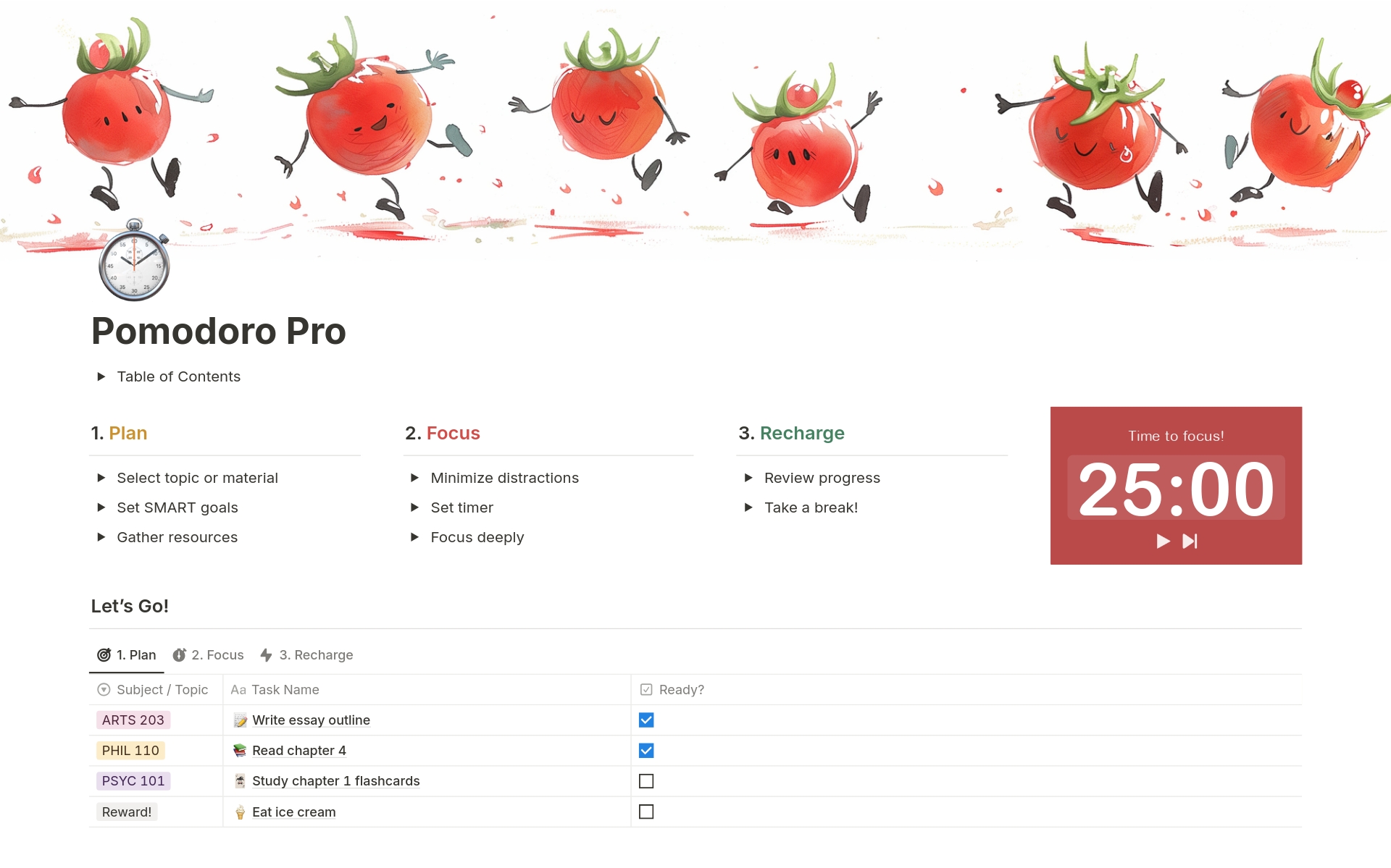 A template preview for Pomodoro Pro