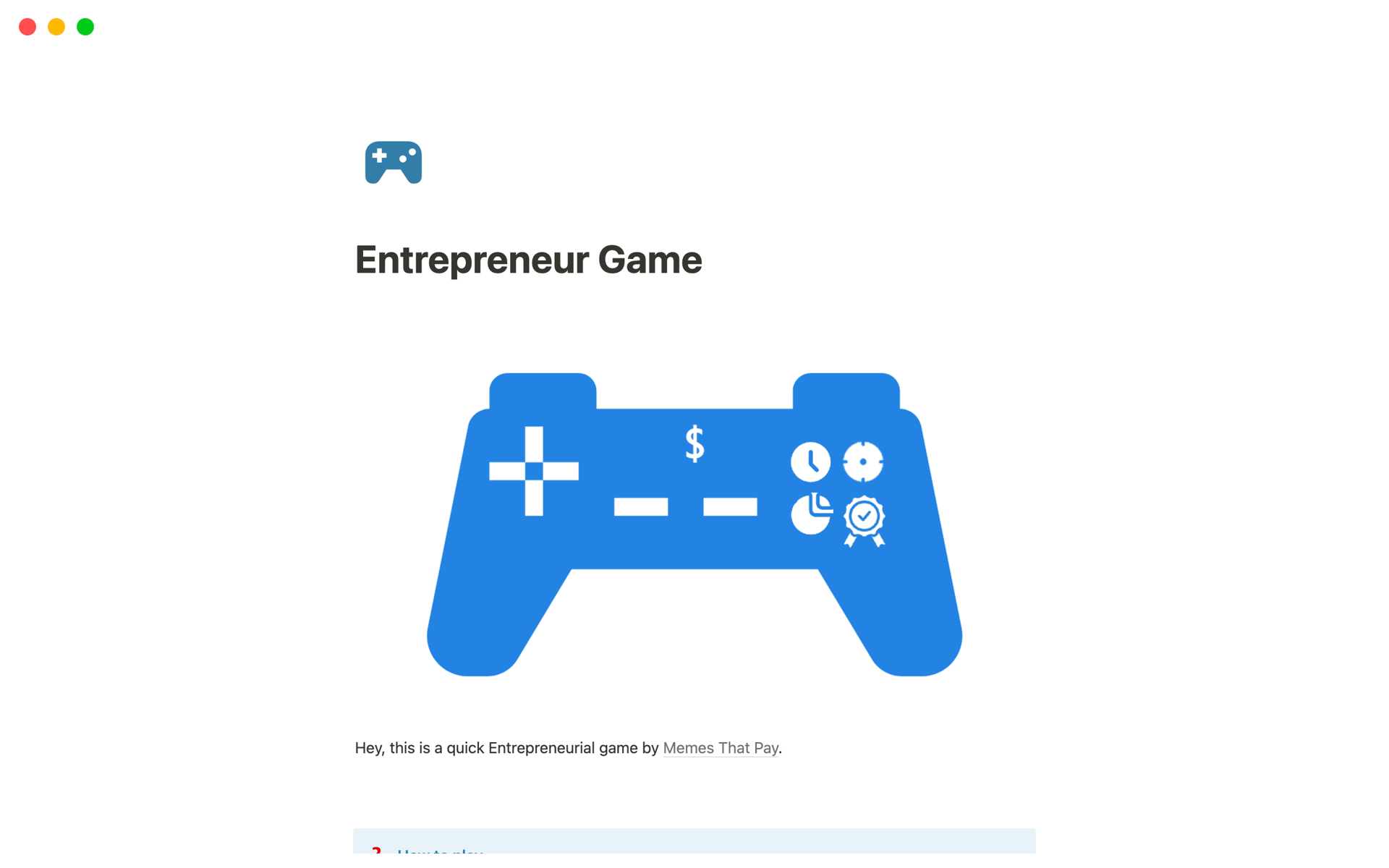 A template preview for Entrepreneur's Game