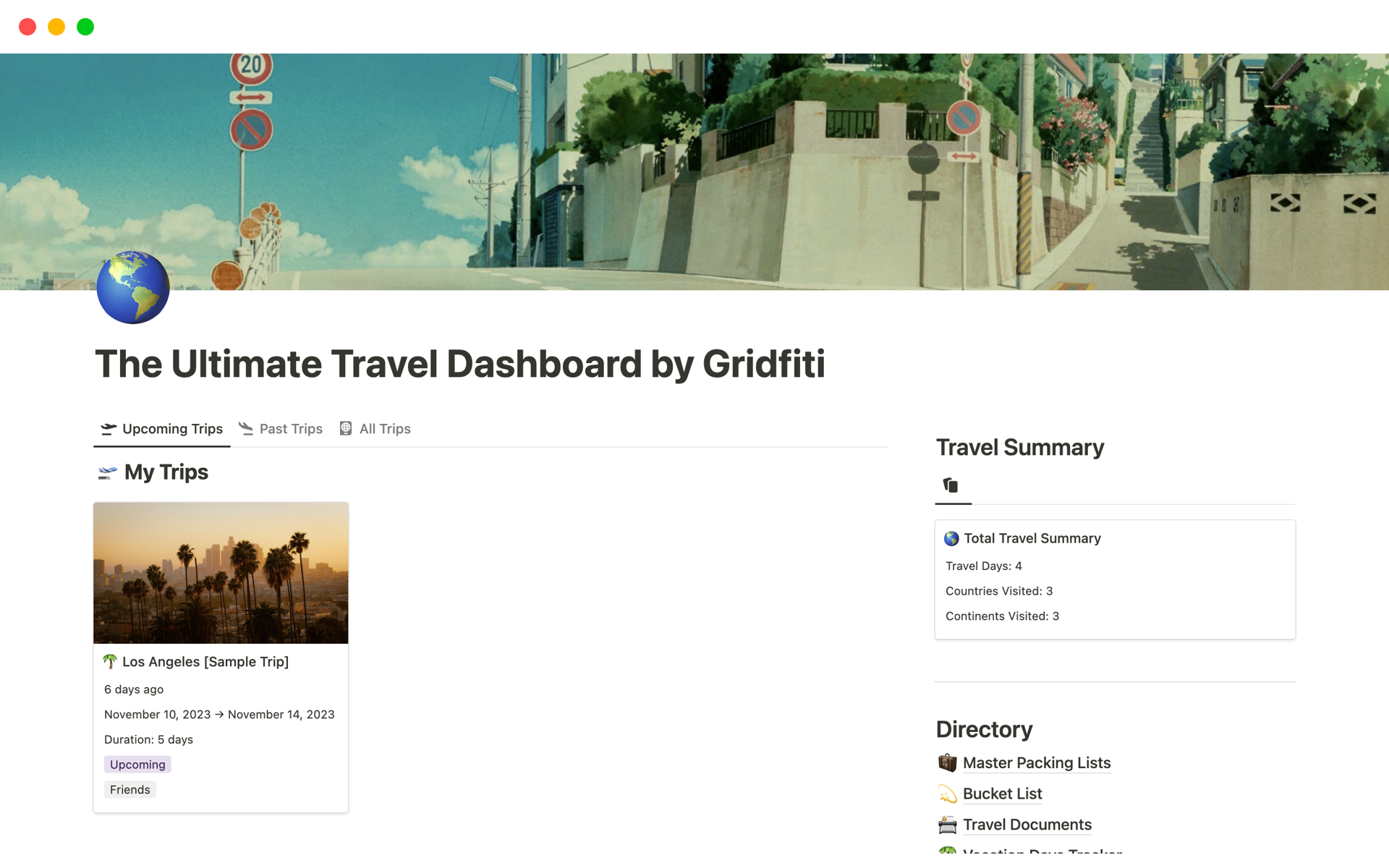 Vista previa de plantilla para Travel Itinerary Planner Dashboard