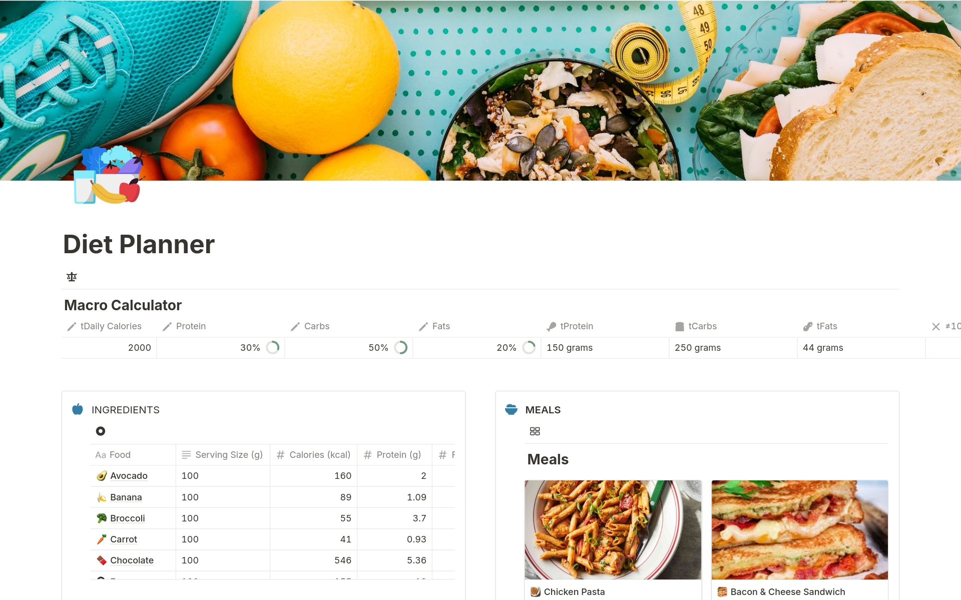 A template preview for Diet & Meal Planner | Macro Tracker