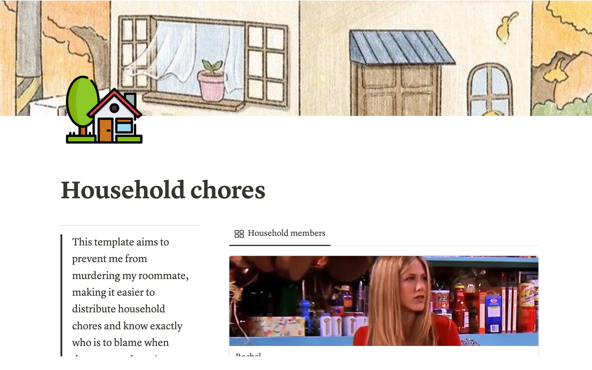 A template preview for Household chores