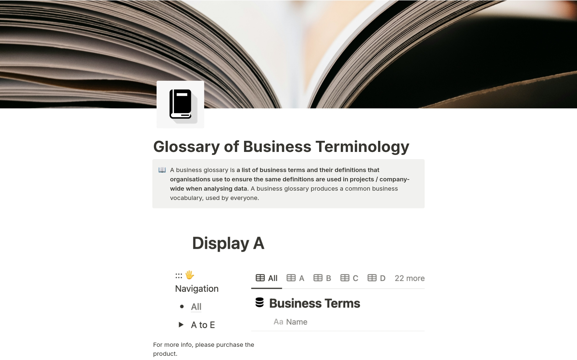 A template preview for Glossary of Business Terminology