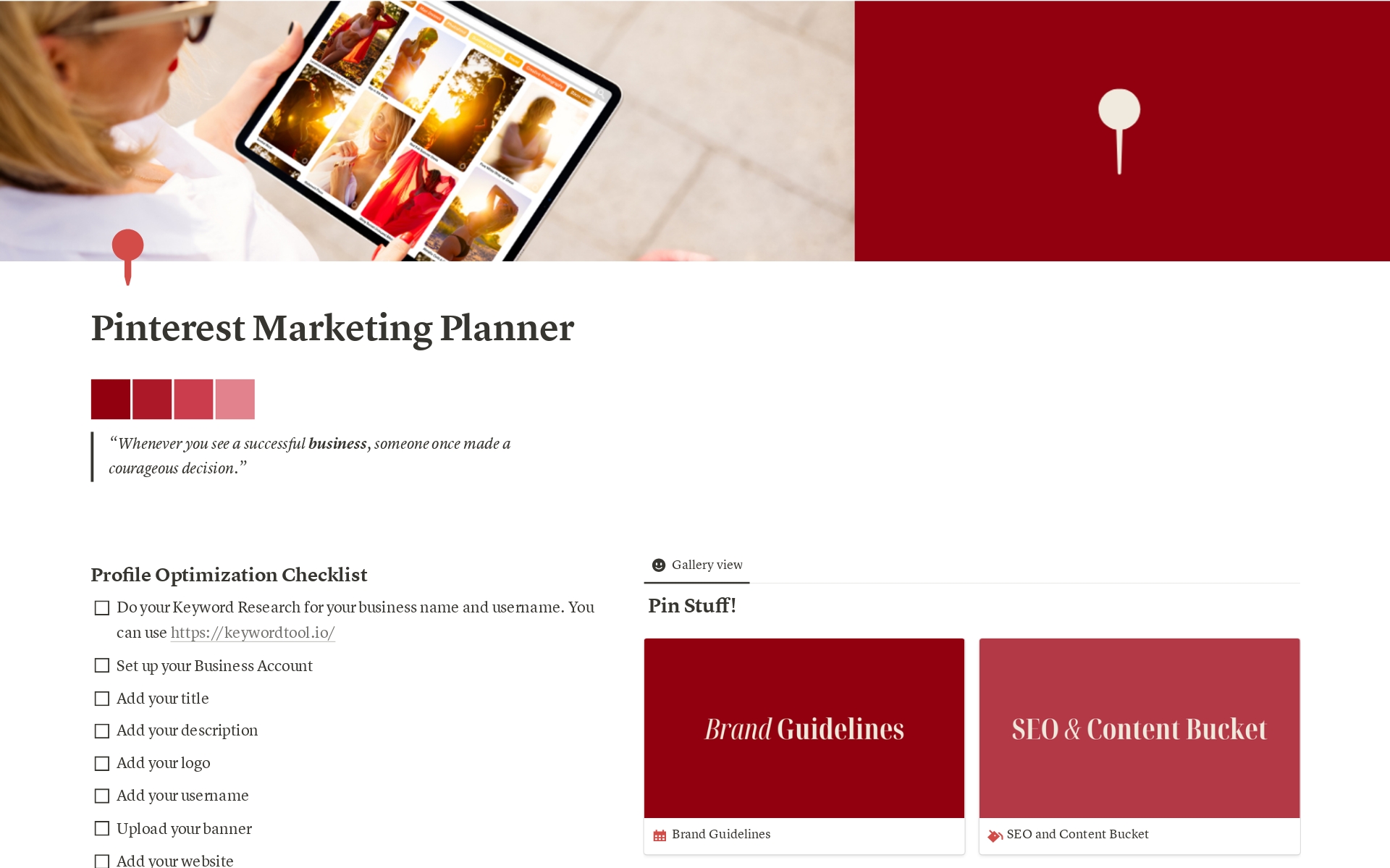 A template preview for Pinterest Marketing