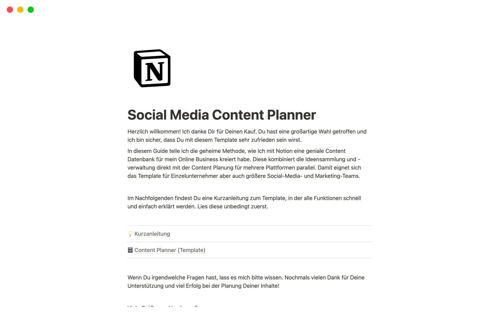 Eine Vorlagenvorschau für Social Media Content Planner 