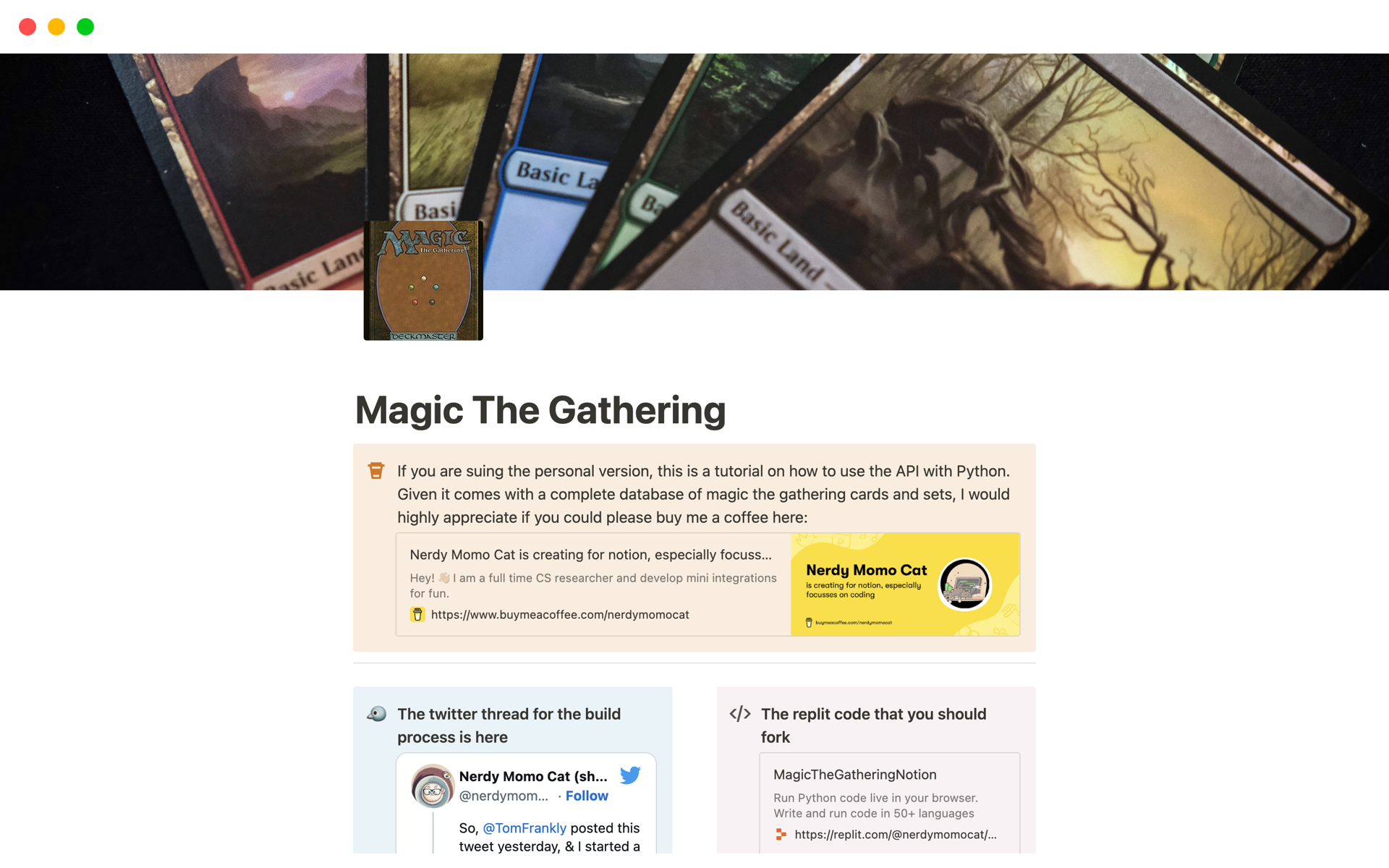 A template preview for Magic The Gathering