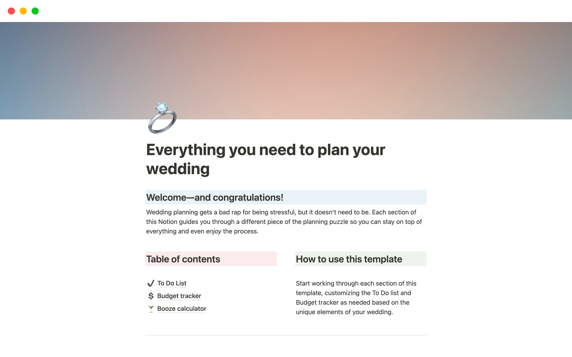 A template preview for Complete wedding planning