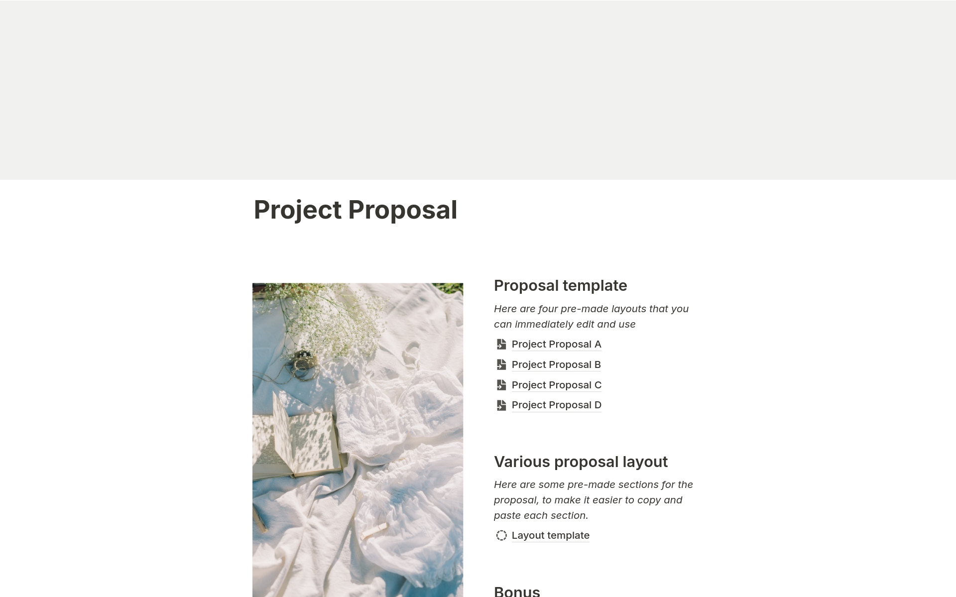 A template preview for Project proposal doc