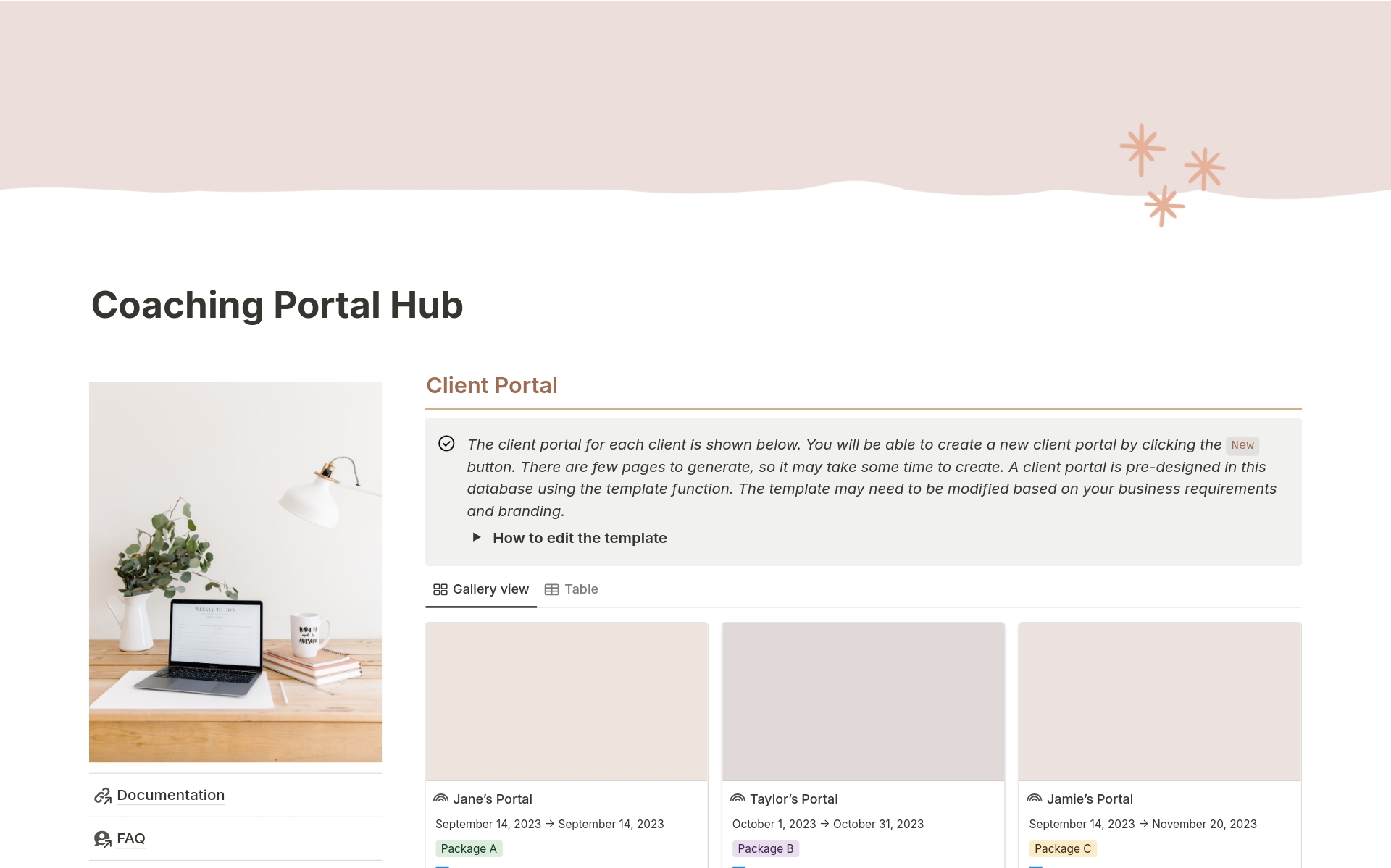 A template preview for Client Portal : Coaching Edition