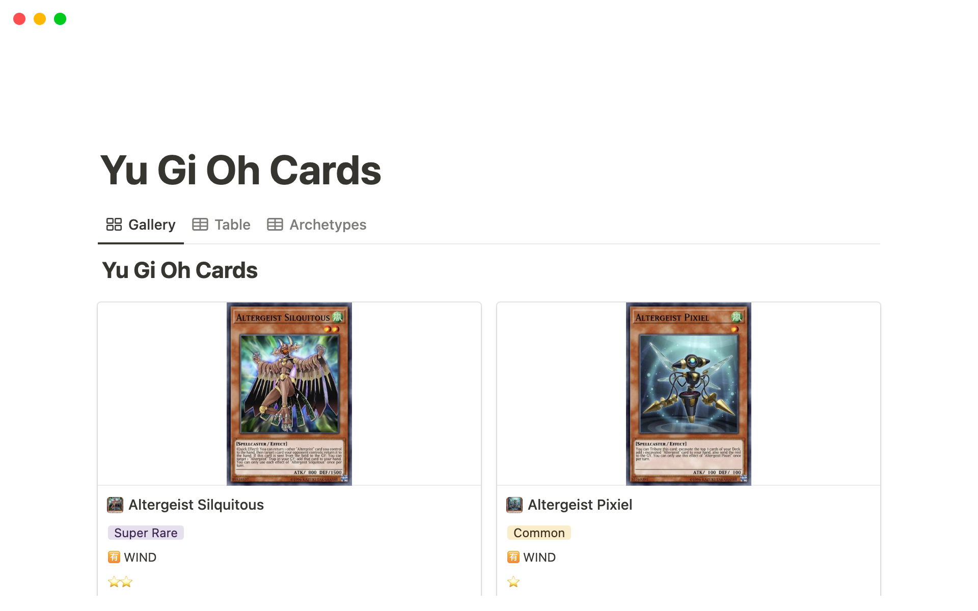 Aperçu du modèle de Yu Gi Oh Cards