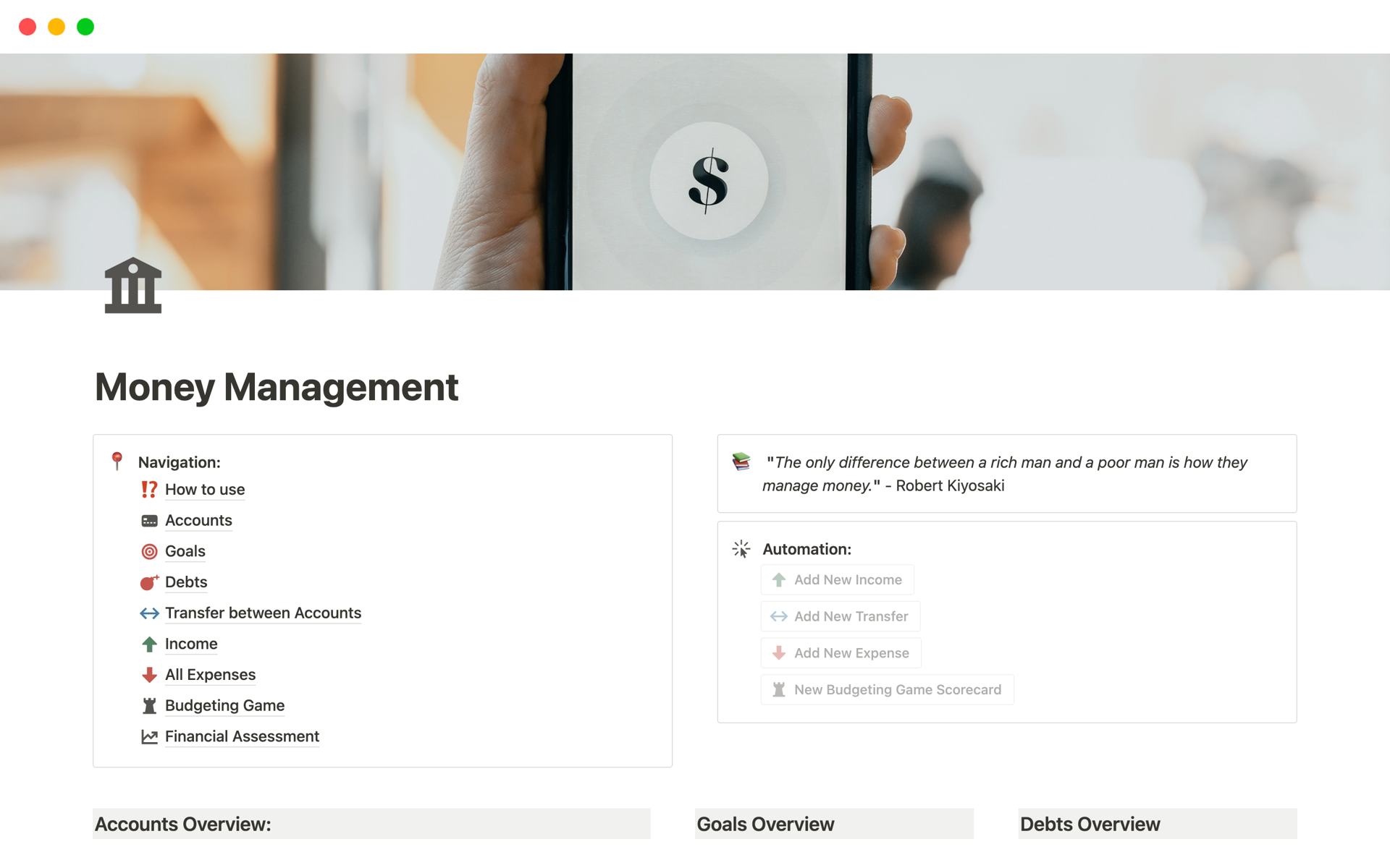 A template preview for Money Management