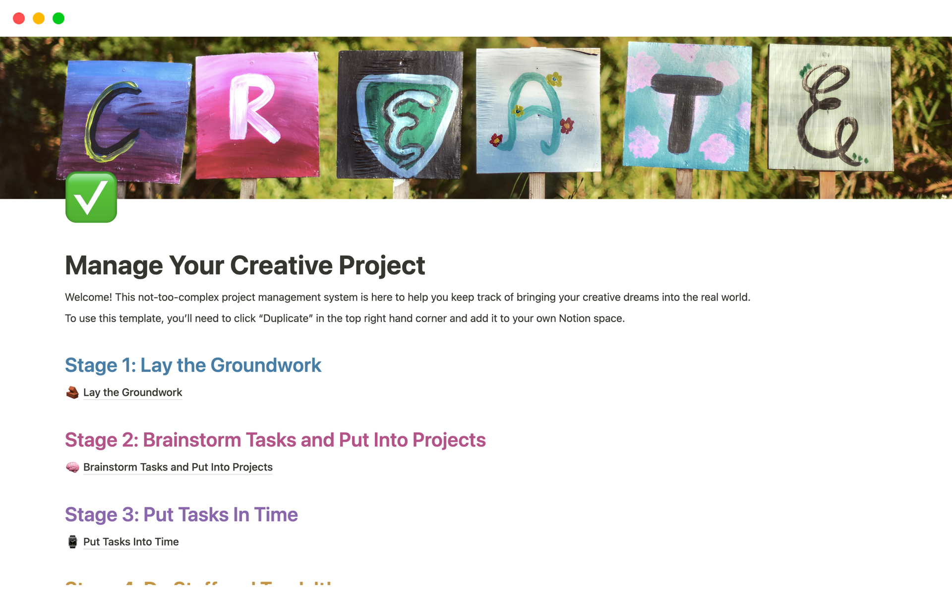A template preview for Manage Your Creative Project