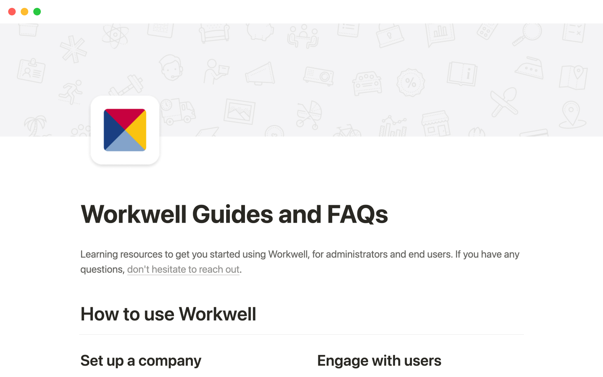 A template preview for Workwell guides and FAQ