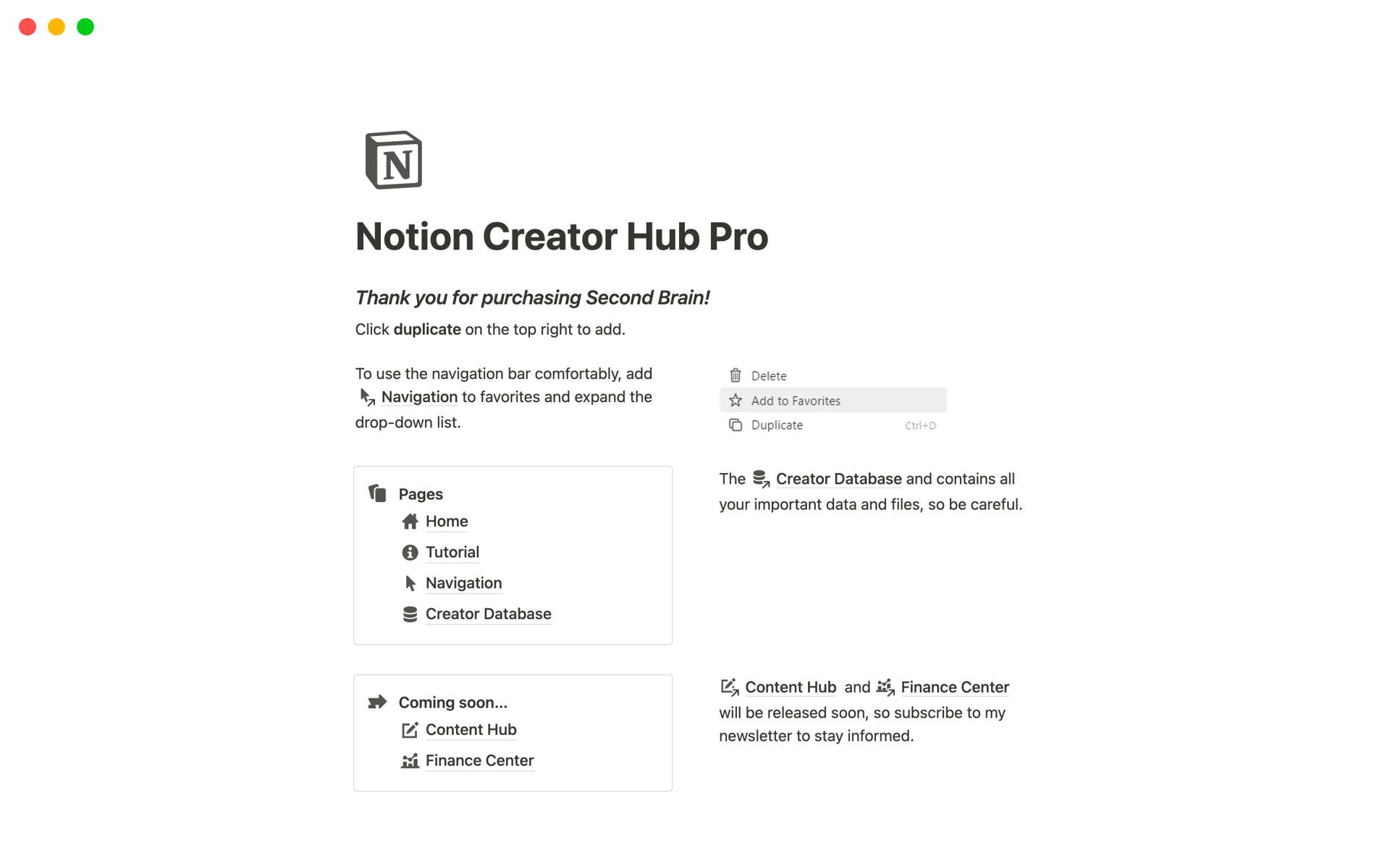A template preview for Notion Creator Hub Pro