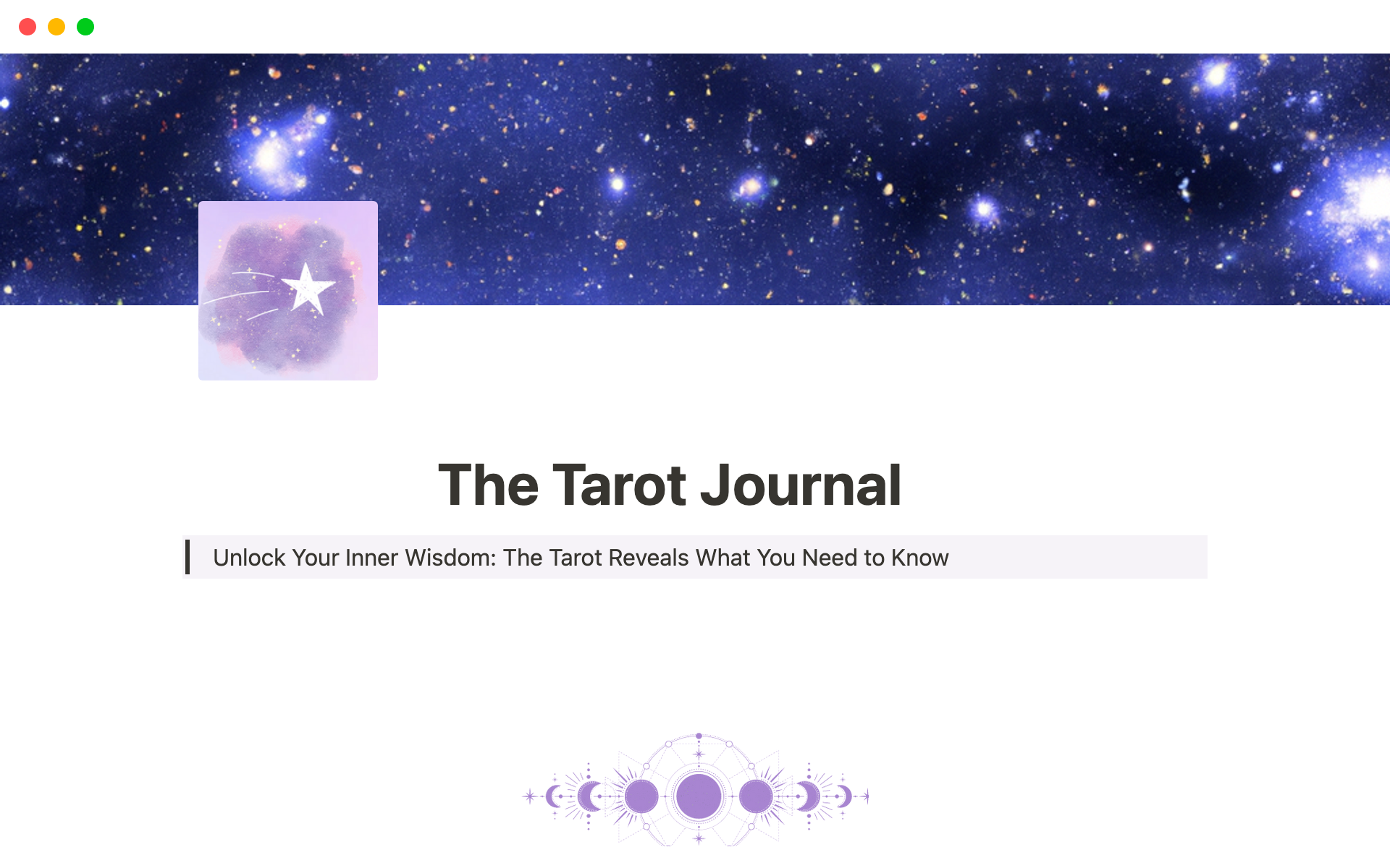 Eine Vorlagenvorschau für Ultimate Tarot Journal