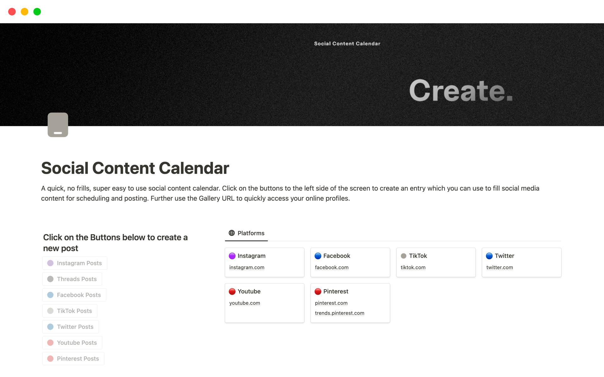 A template preview for Social Content Calendar