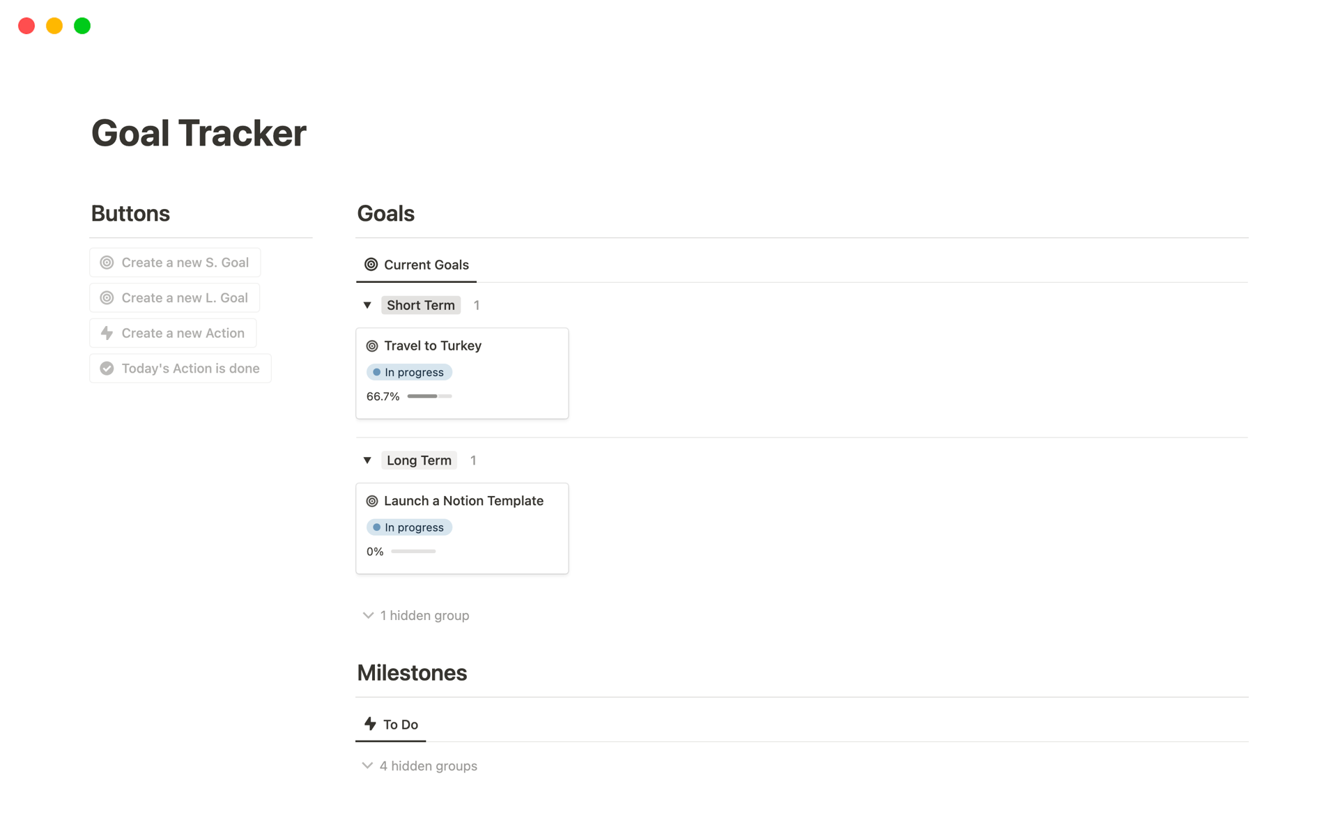 Eine Vorlagenvorschau für Goal Tracker