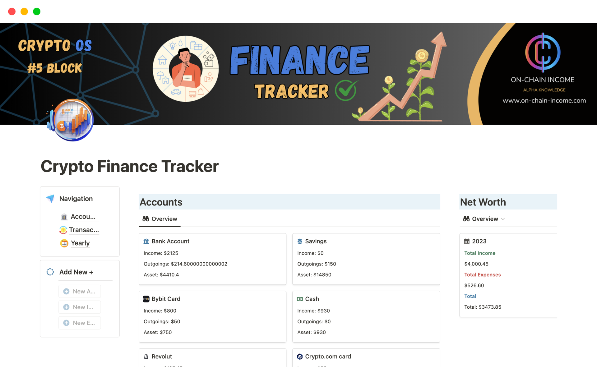 A template preview for Crypto Finance Tracker