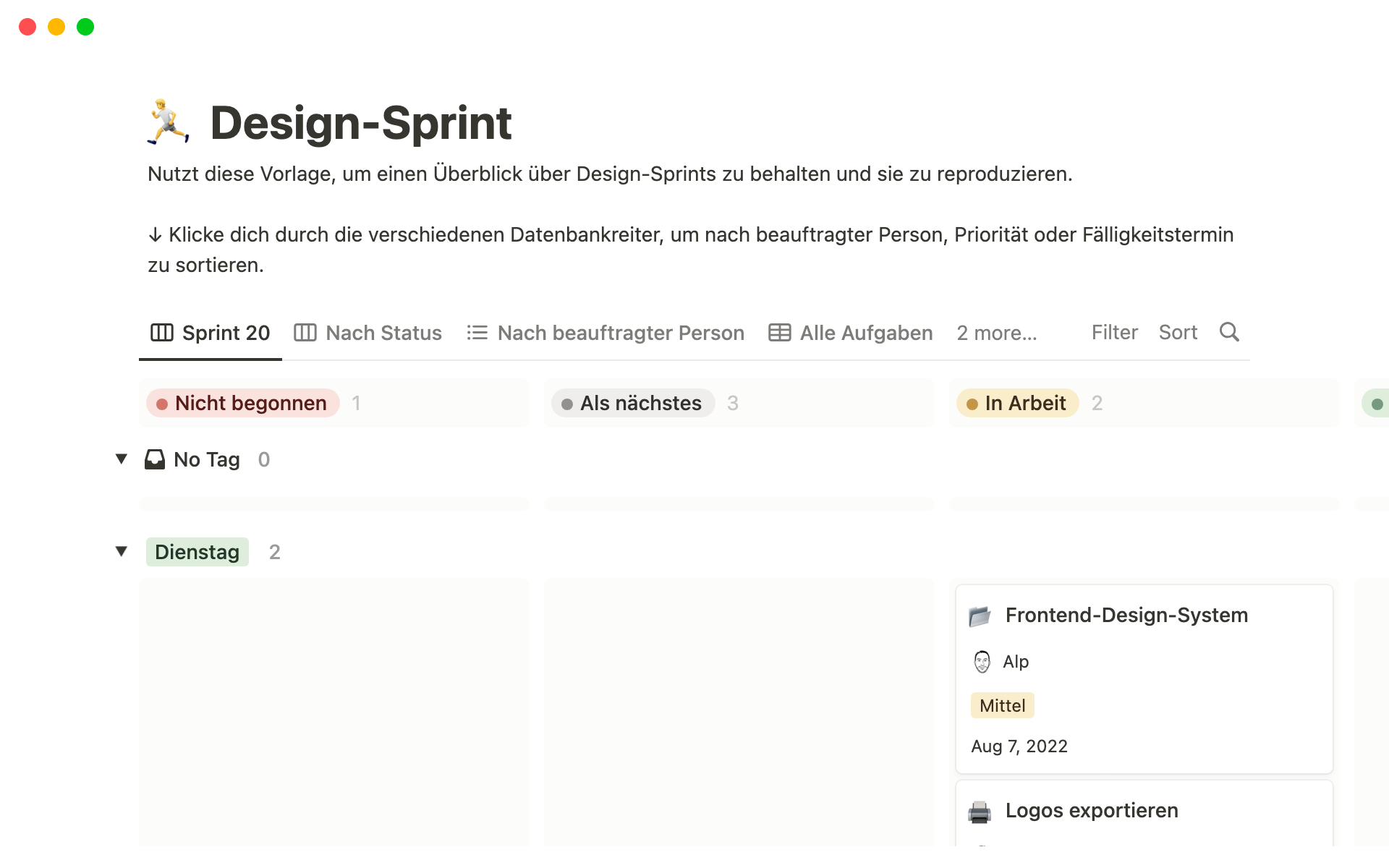 Eine Vorlagenvorschau für Design-Sprint