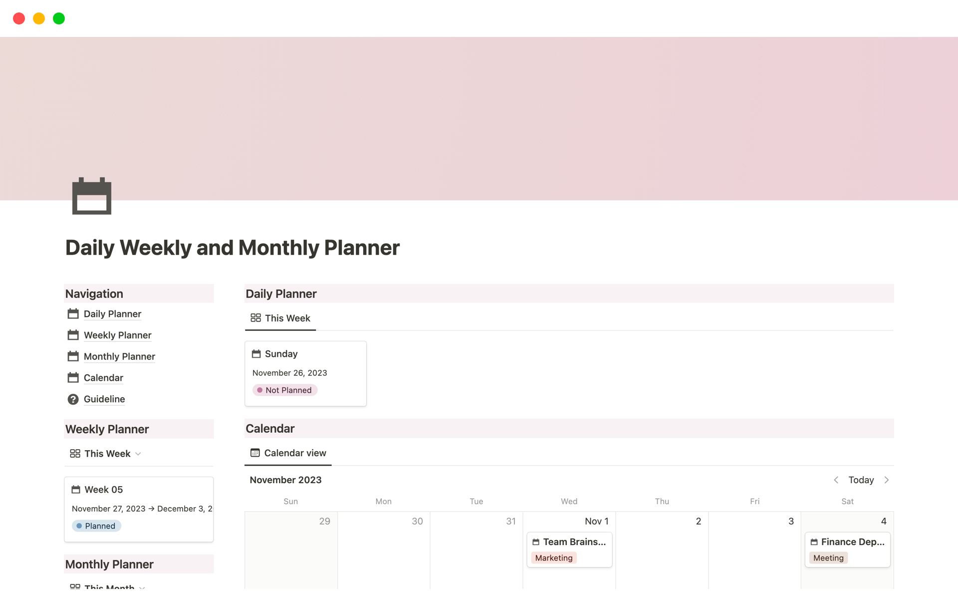 A template preview for Daily Weekly and Monthly Planner