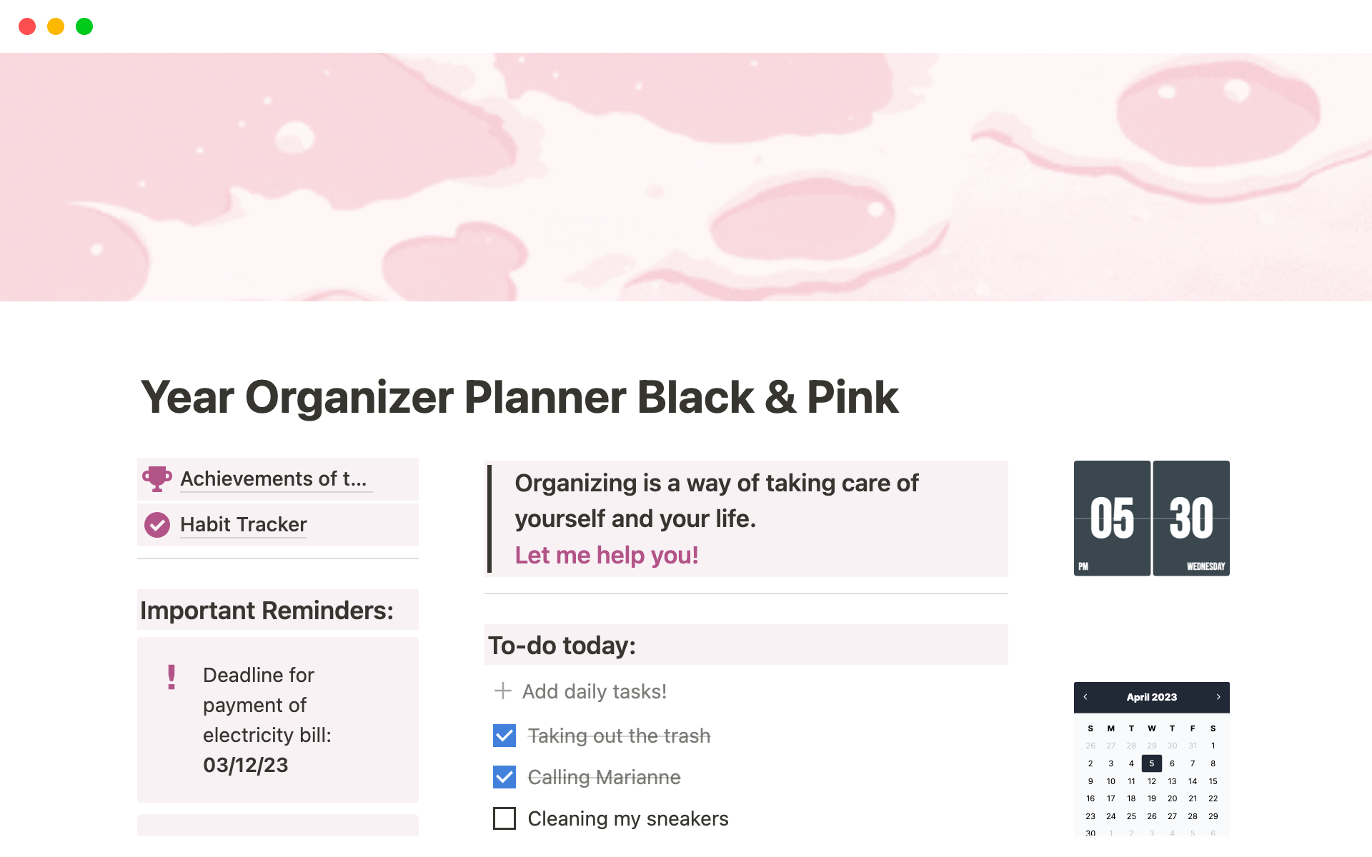 Year Organizer Planner Black & Pink님의 템플릿 미리보기