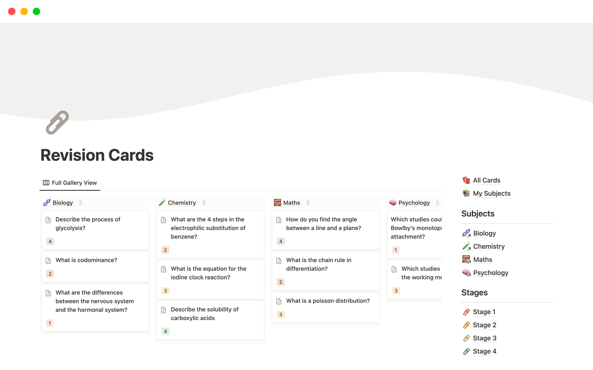 Keep track of revision cards or flashcards for active recall. 