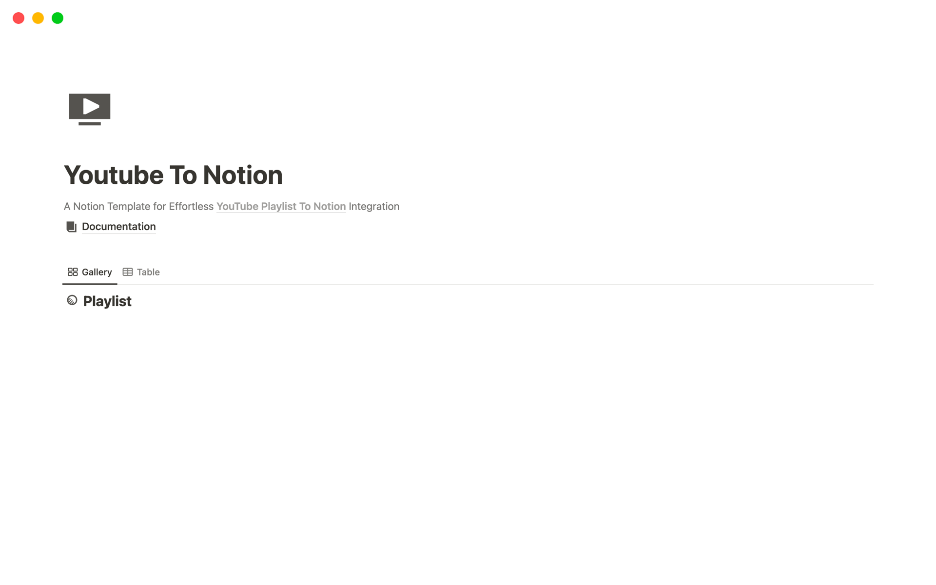A template preview for Youtube To Notion