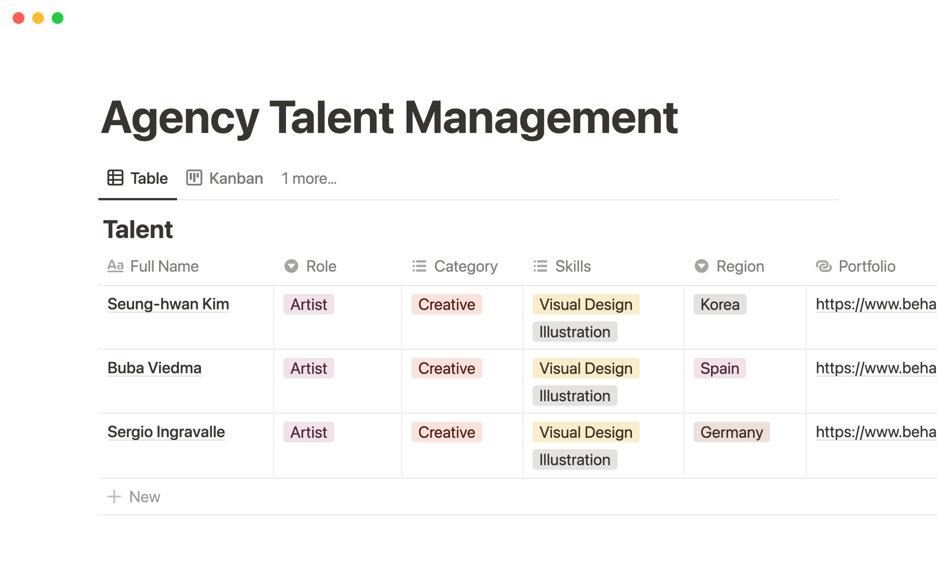 This template is perfect for keeping an internal directory/CRM of your talent, freelancers, and contractors.