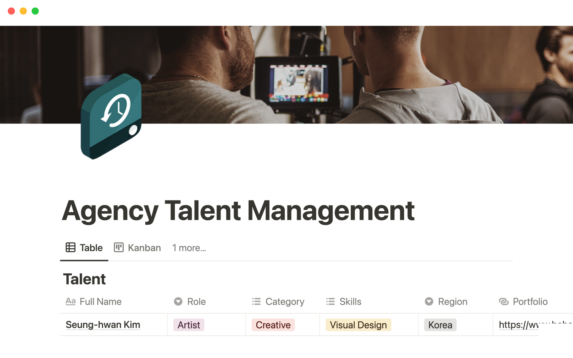 A template preview for Agency talent management