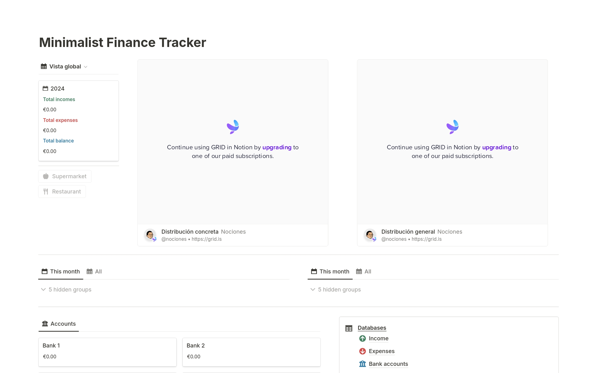 A template preview for Minimalist Finance Tracker