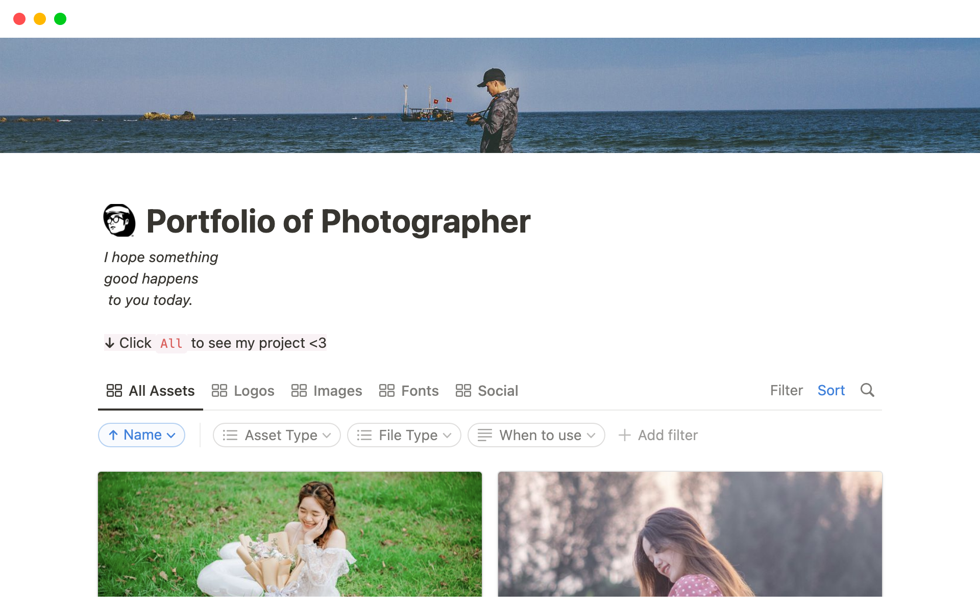 Portfolio of photographer Notion Template
