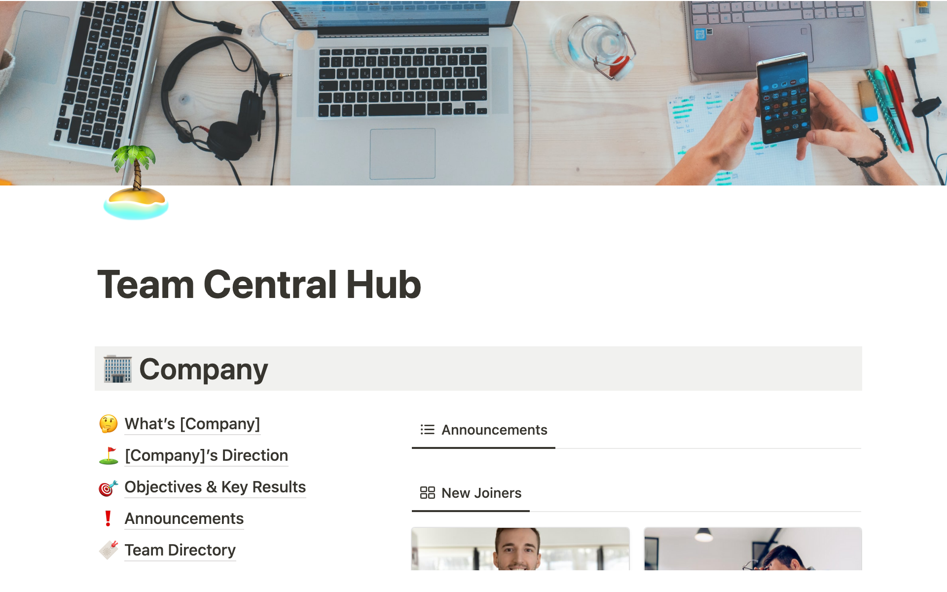 A template preview for Team Central Hub